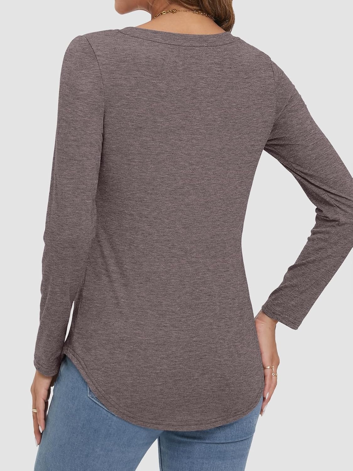 image:imageATHMILE Long Sleeve Shirts for Women Fall Outfit 2026 Fashion Casual T Shirt Round Neck Basic Loose Tunic TopsZgray Purple