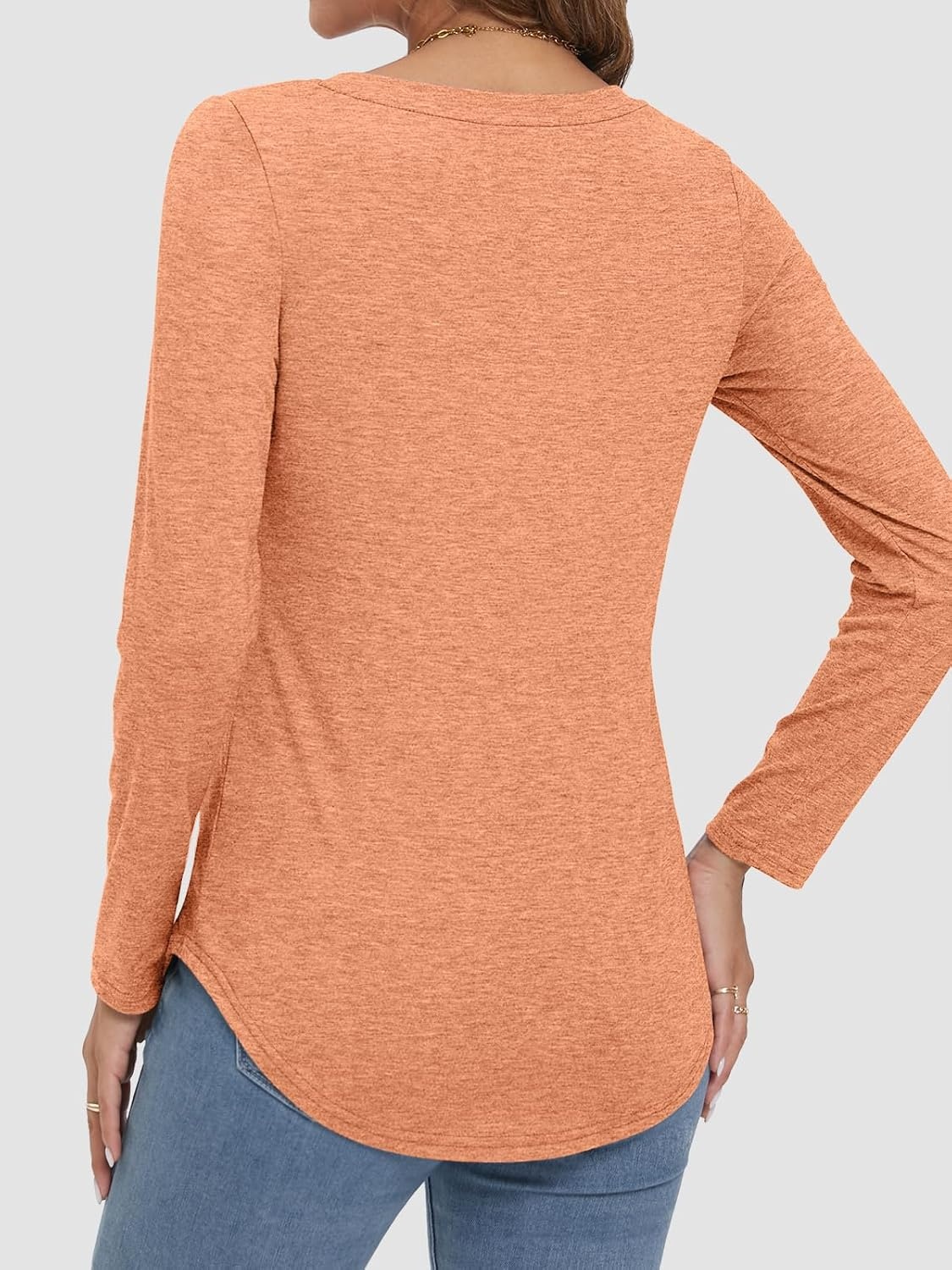 image:imageATHMILE Long Sleeve Shirts for Women Fall Outfit 2026 Fashion Casual T Shirt Round Neck Basic Loose Tunic TopsZlight Orange