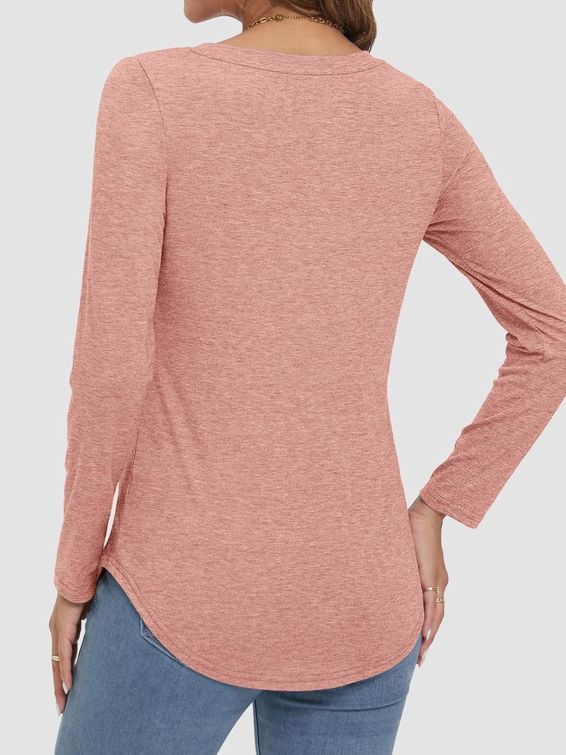 image:imageATHMILE Long Sleeve Shirts for Women Fall Outfit 2026 Fashion Casual T Shirt Round Neck Basic Loose Tunic TopsZpink