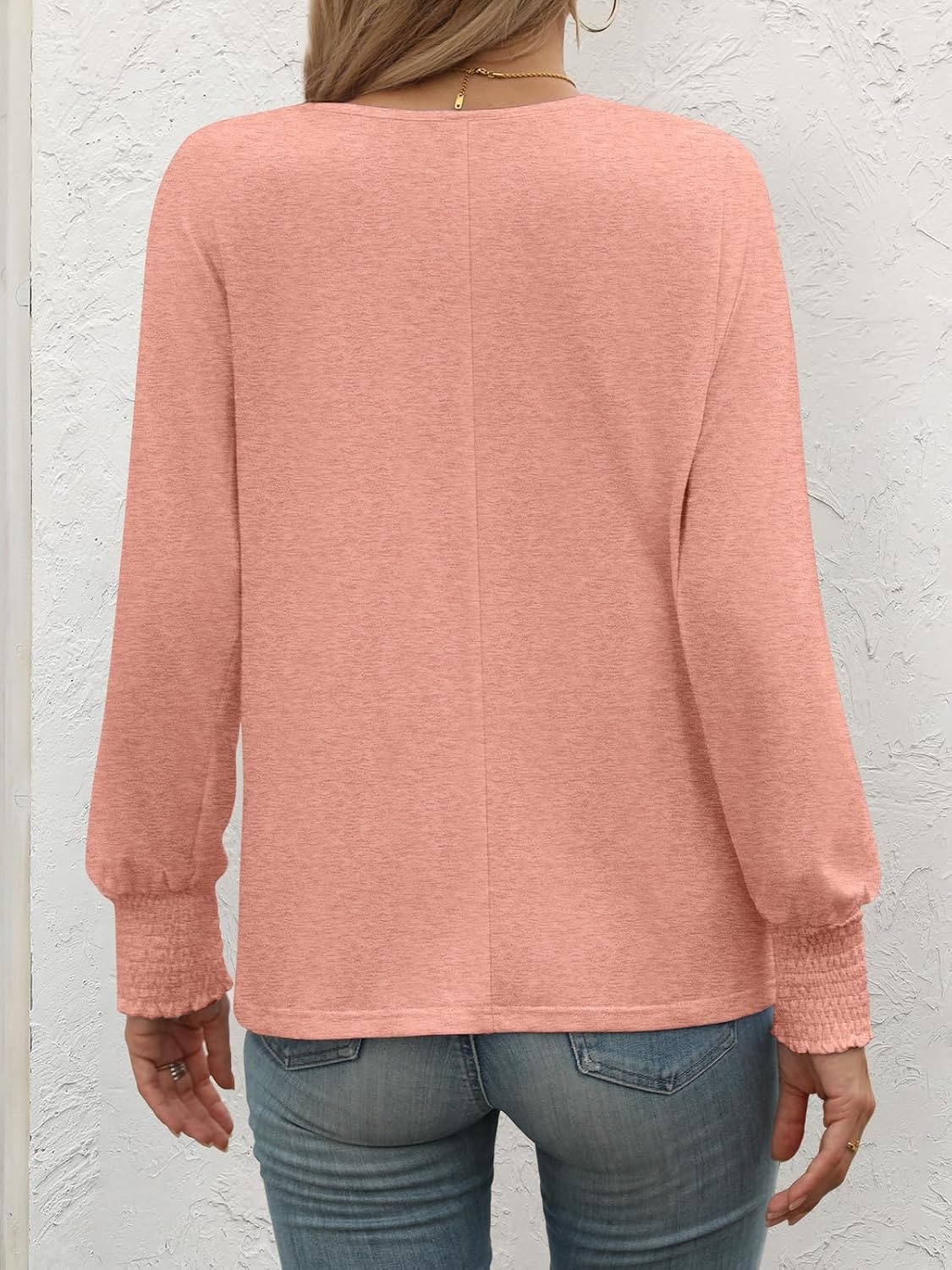 image:imageATHMILE Long Sleeve Tops for Women 2025 Spring Fashion T Shirts for Women Crewneck Casual Loose Shirts Basic TeePink