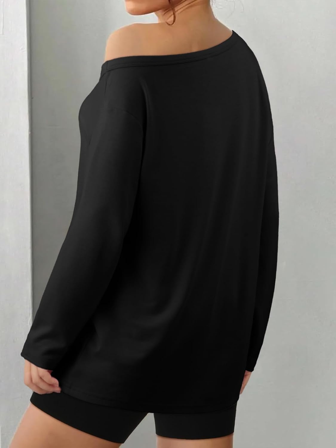 image:imageATHMILE Off The Shoulder Tops for Women 2026 Y2K Loose Fit Tops Oversized Tshirts Fashion Going Out Outfits Casual Basic TeesBlack