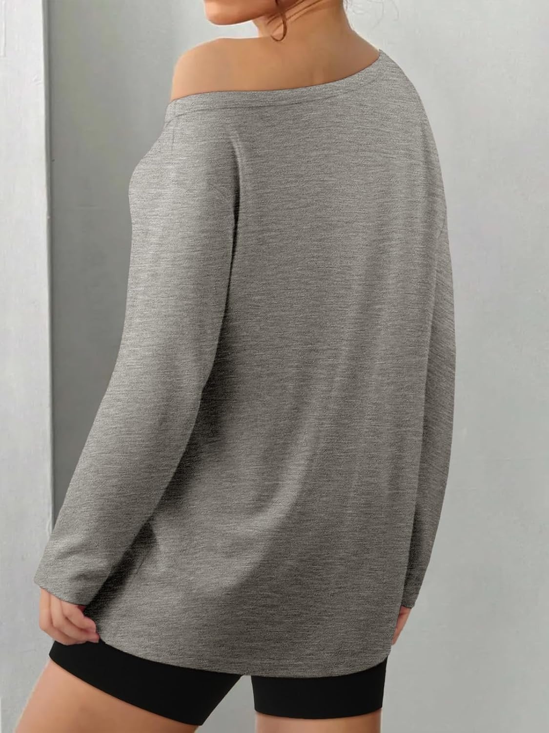 image:imageATHMILE Off The Shoulder Tops for Women 2026 Y2K Loose Fit Tops Oversized Tshirts Fashion Going Out Outfits Casual Basic TeesGrey