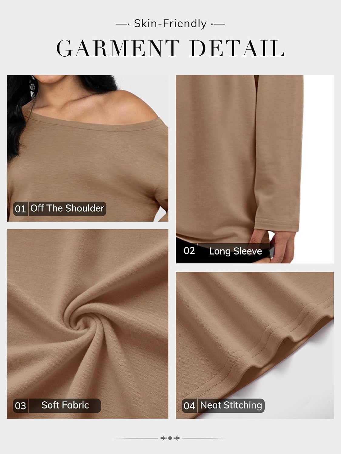image:imageATHMILE Off The Shoulder Tops for Women 2026 Y2K Loose Fit Tops Oversized Tshirts Fashion Going Out Outfits Casual Basic TeesKhaki