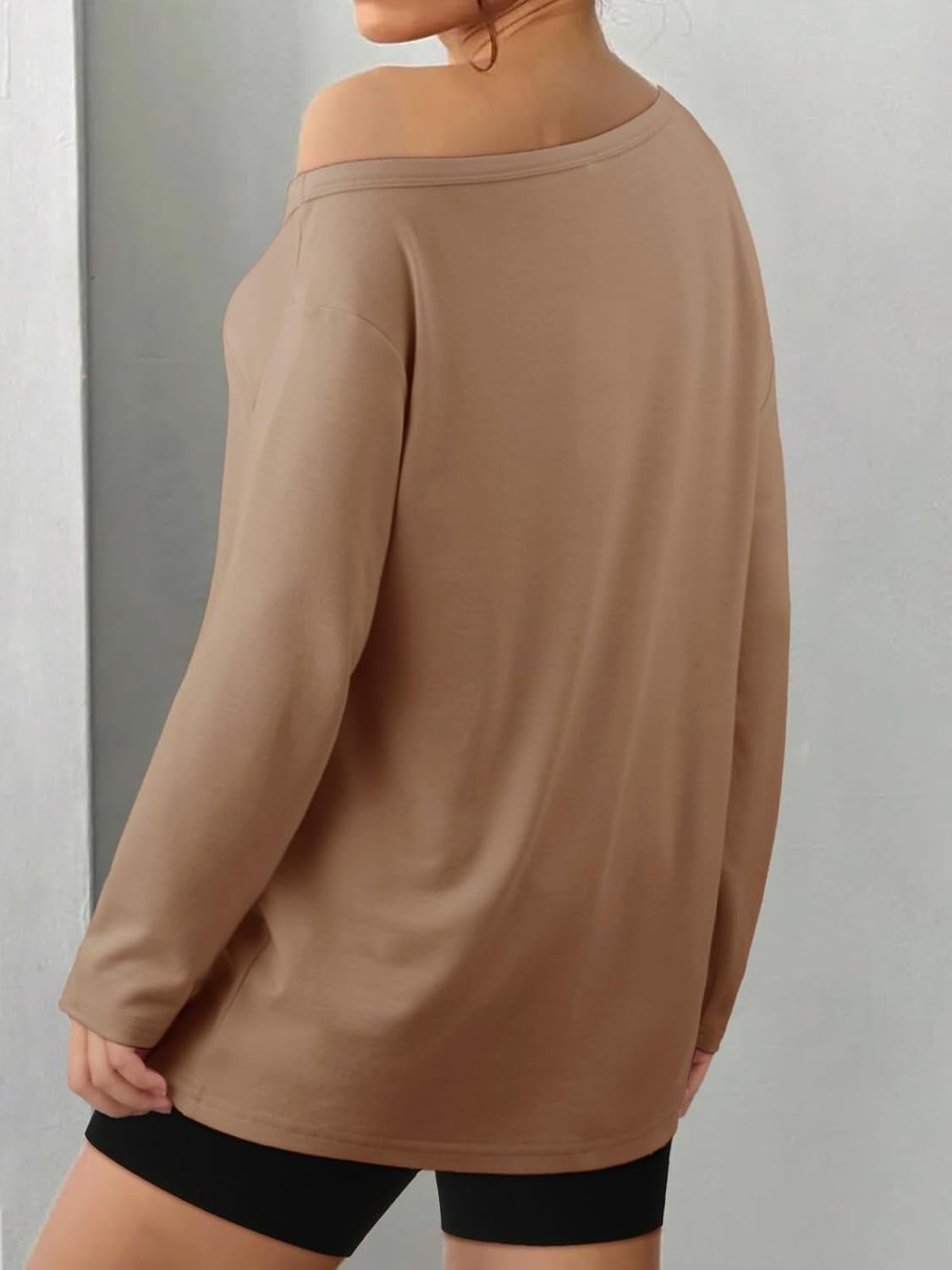 image:imageATHMILE Off The Shoulder Tops for Women 2026 Y2K Loose Fit Tops Oversized Tshirts Fashion Going Out Outfits Casual Basic TeesKhaki