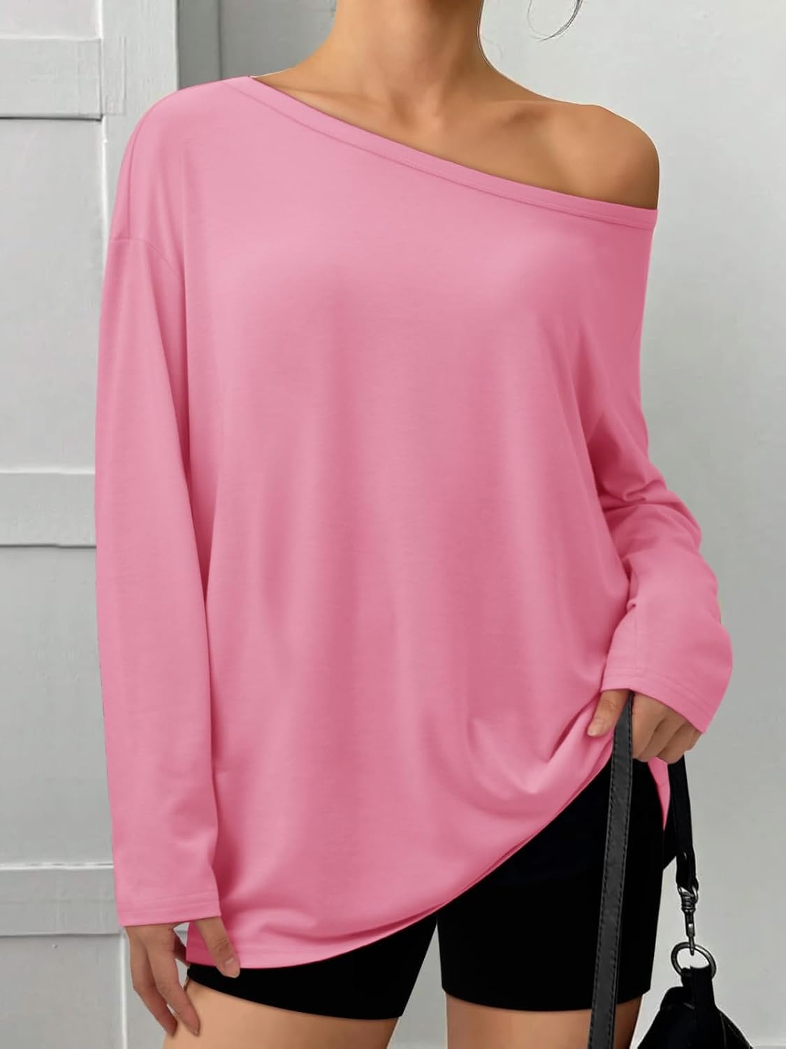 image:imageATHMILE Off The Shoulder Tops for Women 2026 Y2K Loose Fit Tops Oversized Tshirts Fashion Going Out Outfits Casual Basic TeesPink