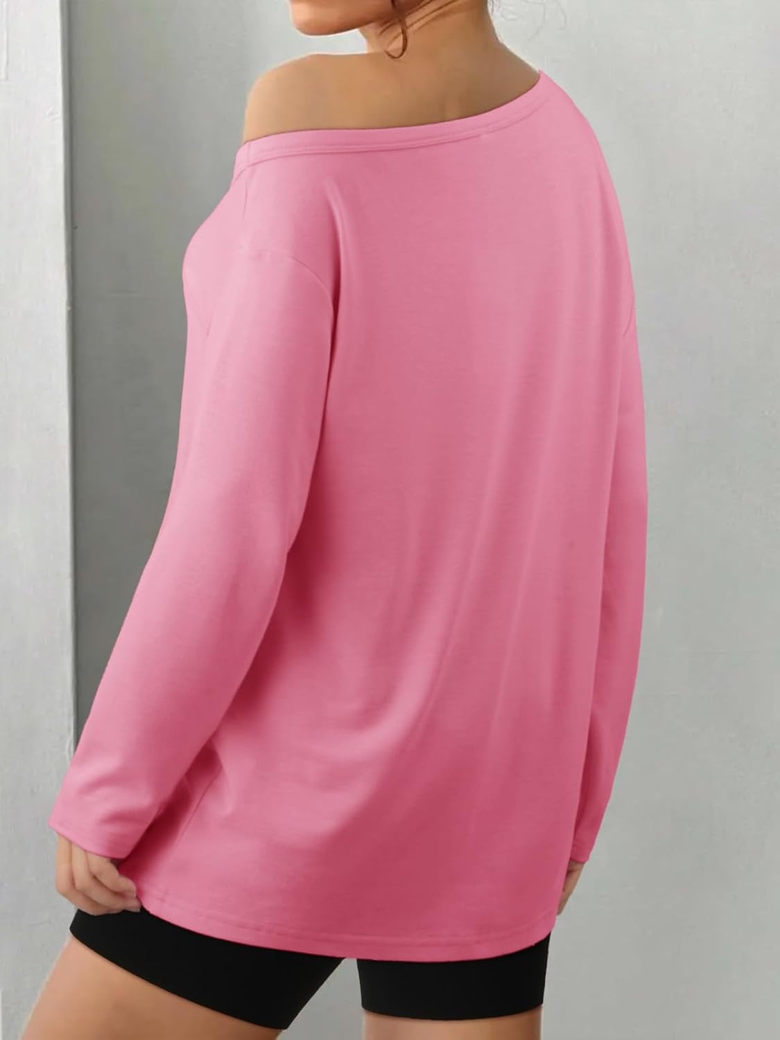 image:imageATHMILE Off The Shoulder Tops for Women 2026 Y2K Loose Fit Tops Oversized Tshirts Fashion Going Out Outfits Casual Basic TeesPink
