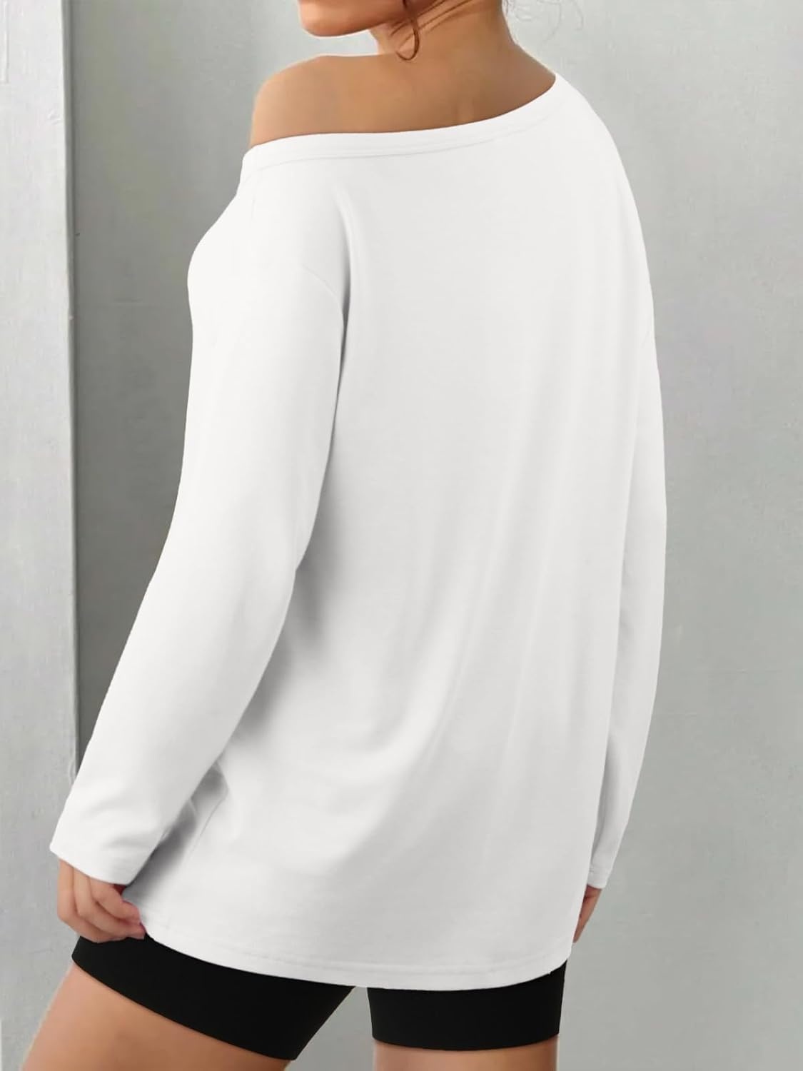 image:imageATHMILE Off The Shoulder Tops for Women 2026 Y2K Loose Fit Tops Oversized Tshirts Fashion Going Out Outfits Casual Basic TeesWhite