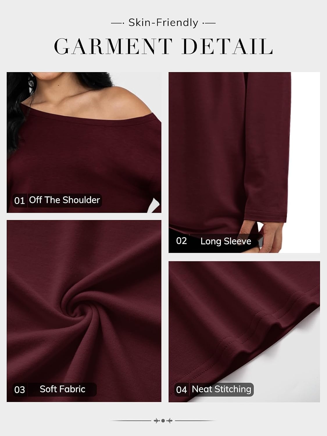image:imageATHMILE Off The Shoulder Tops for Women 2026 Y2K Loose Fit Tops Oversized Tshirts Fashion Going Out Outfits Casual Basic TeesWine Red