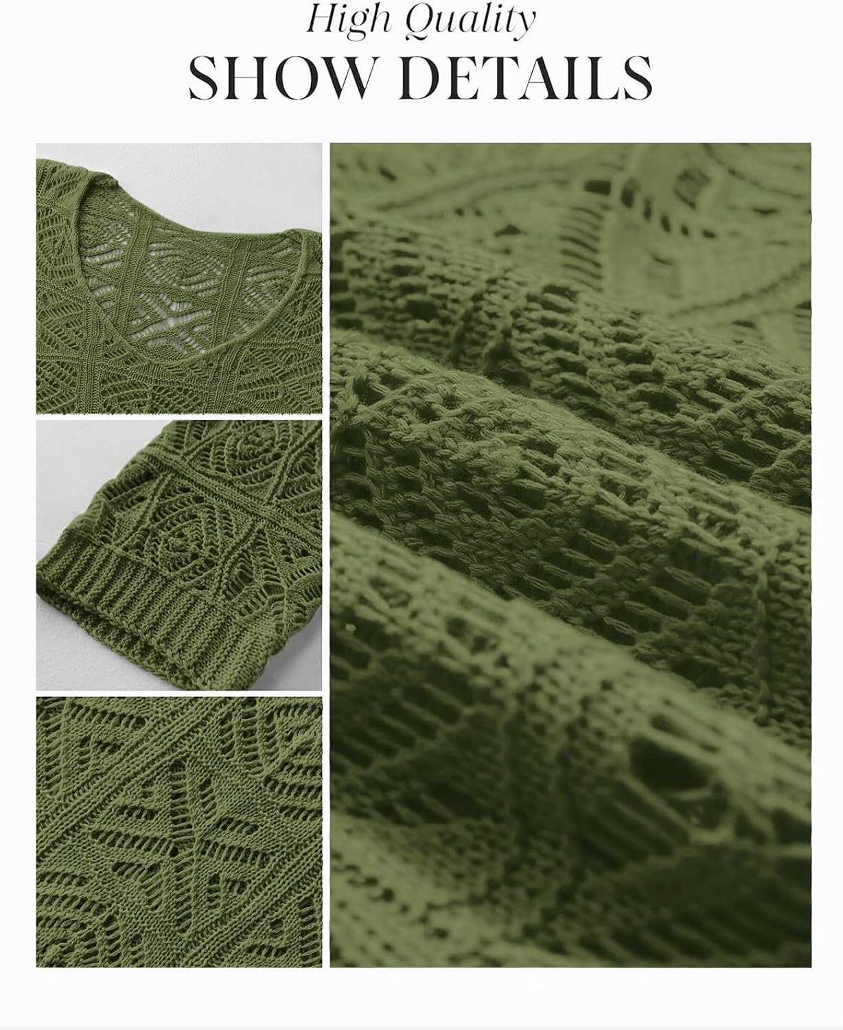 image:imageATHMILE Off The Shoulder Tops for Women Summer Crochet Hollow Out 34 Sleeve Pullover Sweater Beach Cover up Vacation ClothesArmy Green