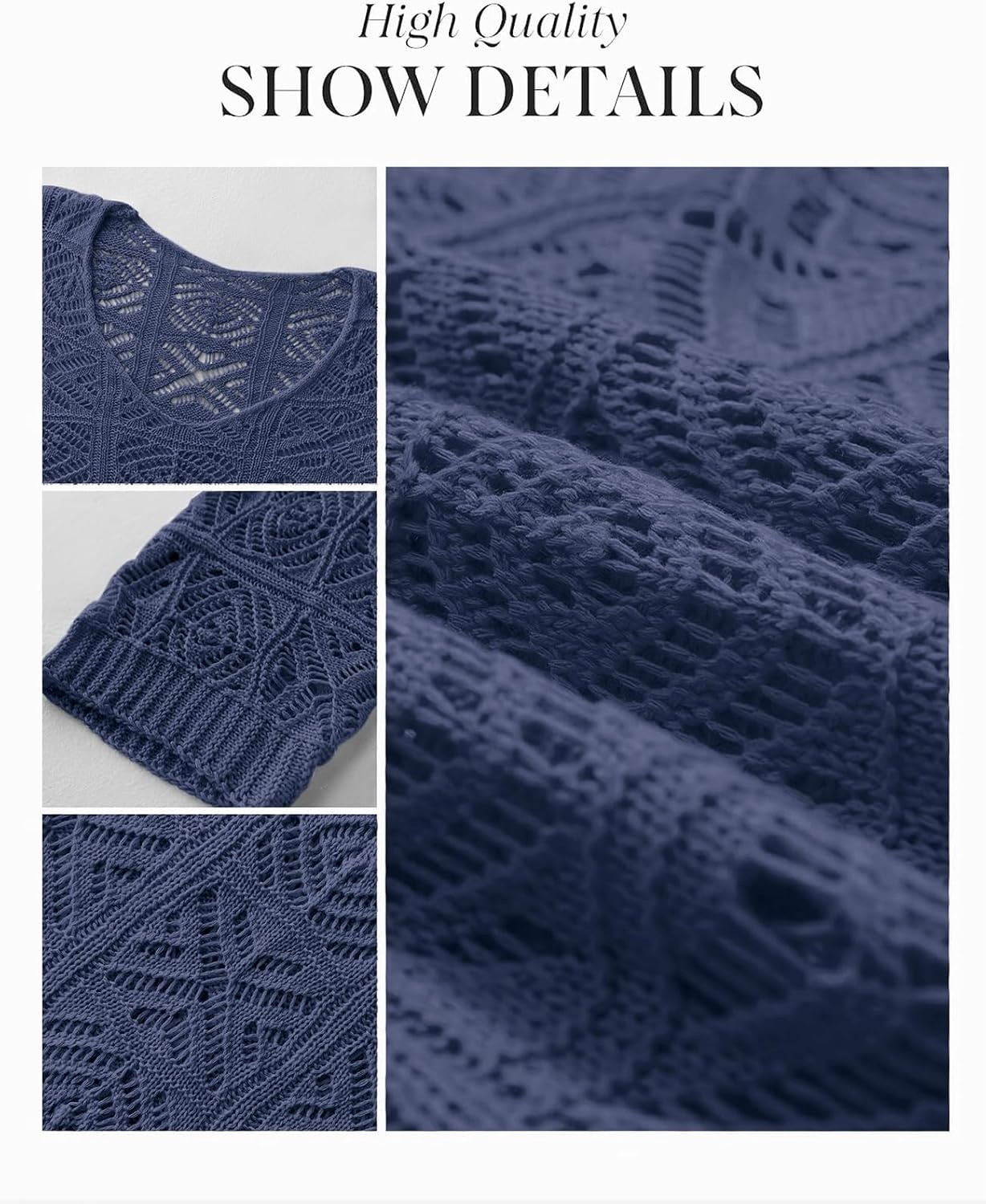 image:imageATHMILE Off The Shoulder Tops for Women Summer Crochet Hollow Out 34 Sleeve Pullover Sweater Beach Cover up Vacation ClothesNavy Blue