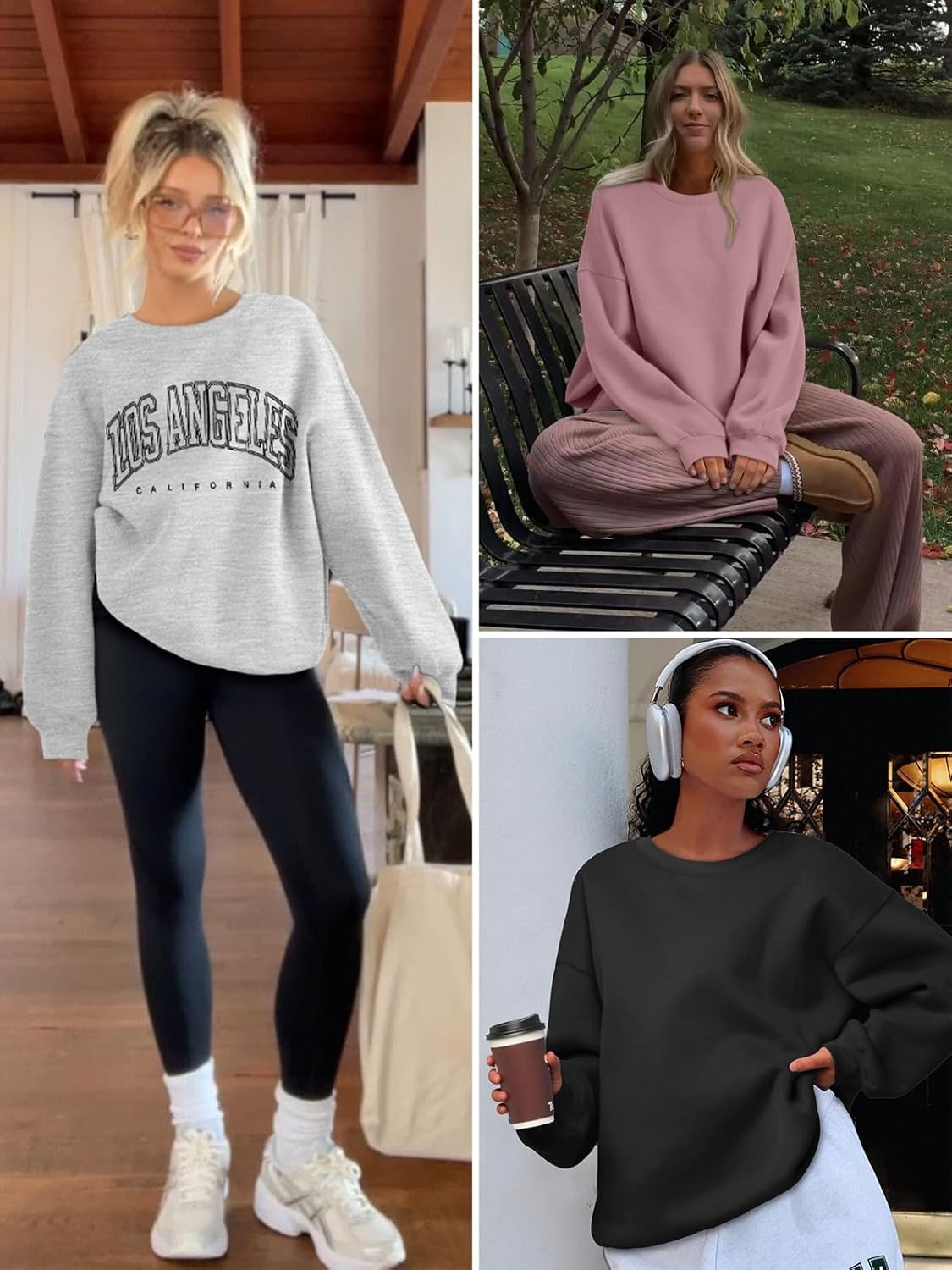 image:imageATHMILE Oversized Sweatshirt for Women Crewneck Fleece Long Sleeve Pullover Hoodies Tops Fall Fashion Outfits ClothesApricot