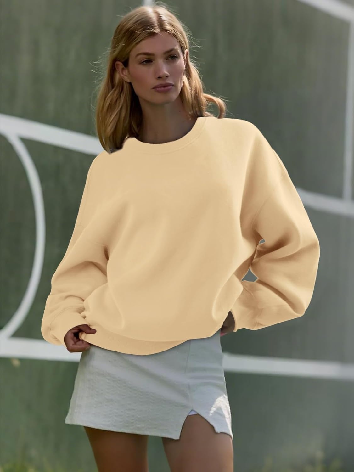 image:imageATHMILE Oversized Sweatshirt for Women Crewneck Fleece Long Sleeve Pullover Hoodies Tops Fall Fashion Outfits ClothesApricot