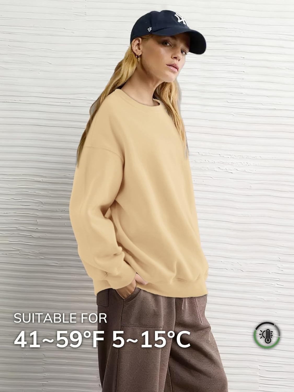 image:imageATHMILE Oversized Sweatshirt for Women Crewneck Fleece Long Sleeve Pullover Hoodies Tops Fall Fashion Outfits ClothesApricot