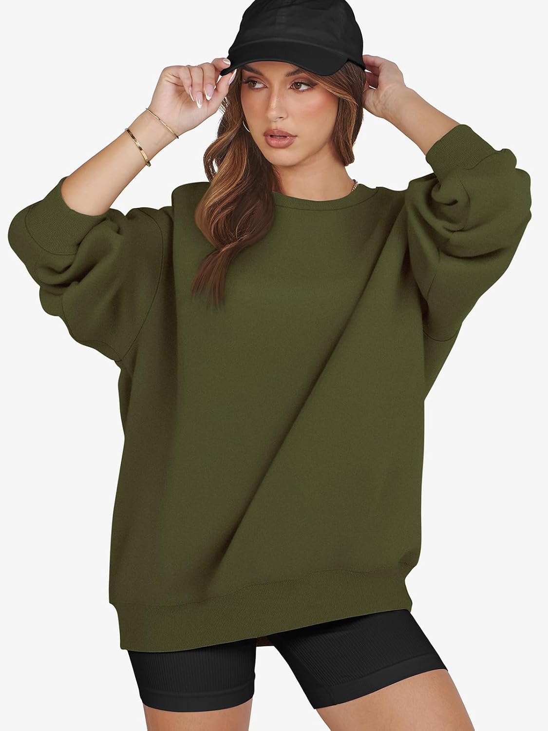 image:imageATHMILE Oversized Sweatshirt for Women Crewneck Fleece Long Sleeve Pullover Hoodies Tops Fall Fashion Outfits ClothesArmygreen