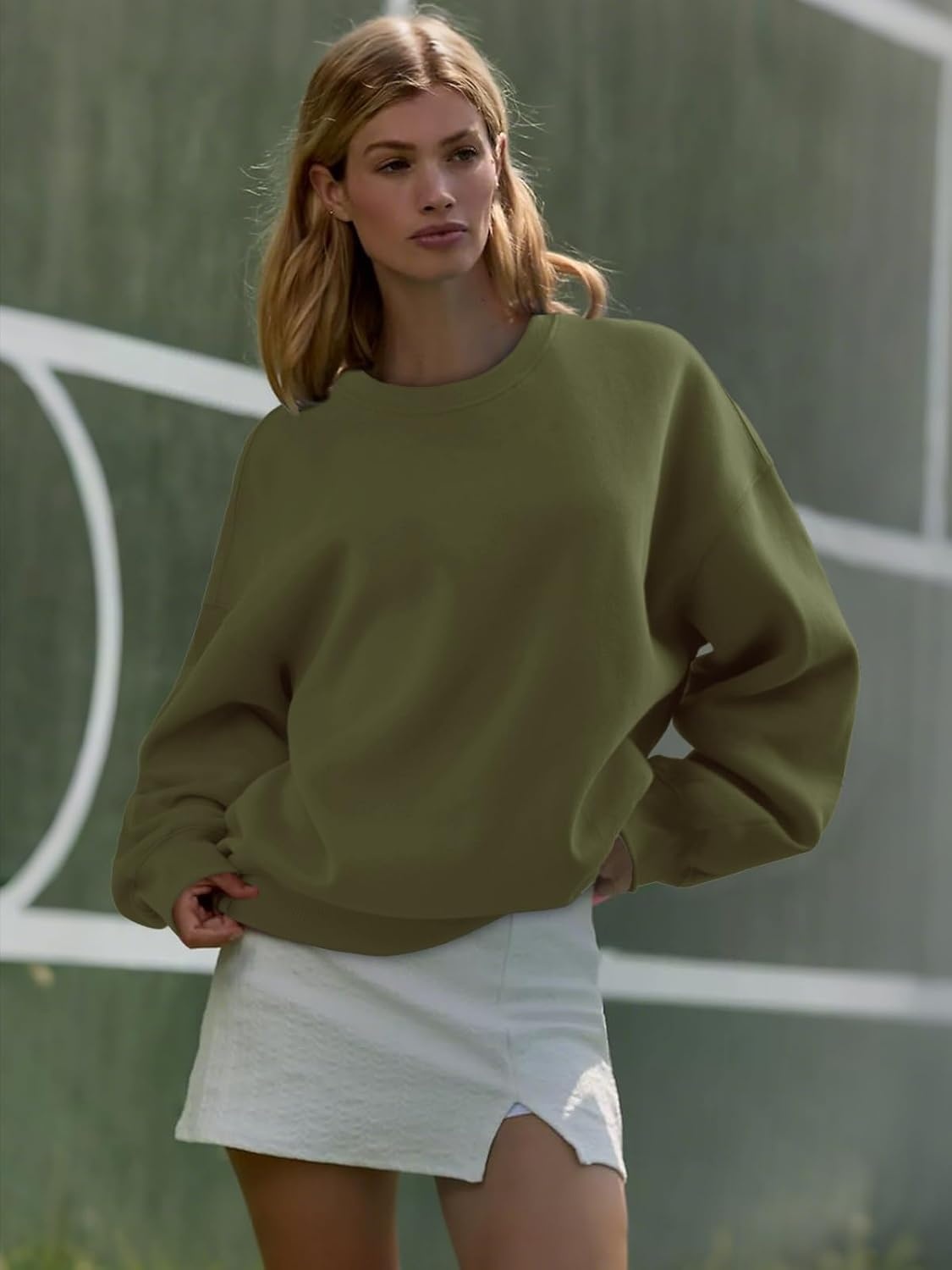 image:imageATHMILE Oversized Sweatshirt for Women Crewneck Fleece Long Sleeve Pullover Hoodies Tops Fall Fashion Outfits ClothesArmygreen