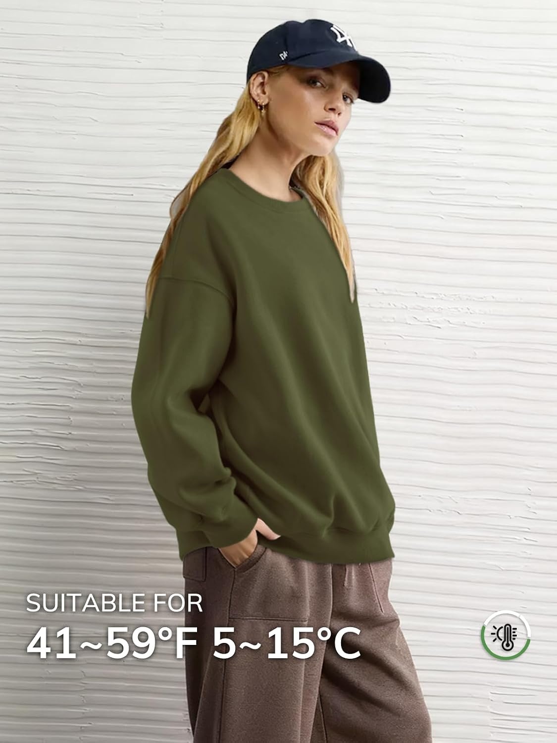 image:imageATHMILE Oversized Sweatshirt for Women Crewneck Fleece Long Sleeve Pullover Hoodies Tops Fall Fashion Outfits ClothesArmygreen