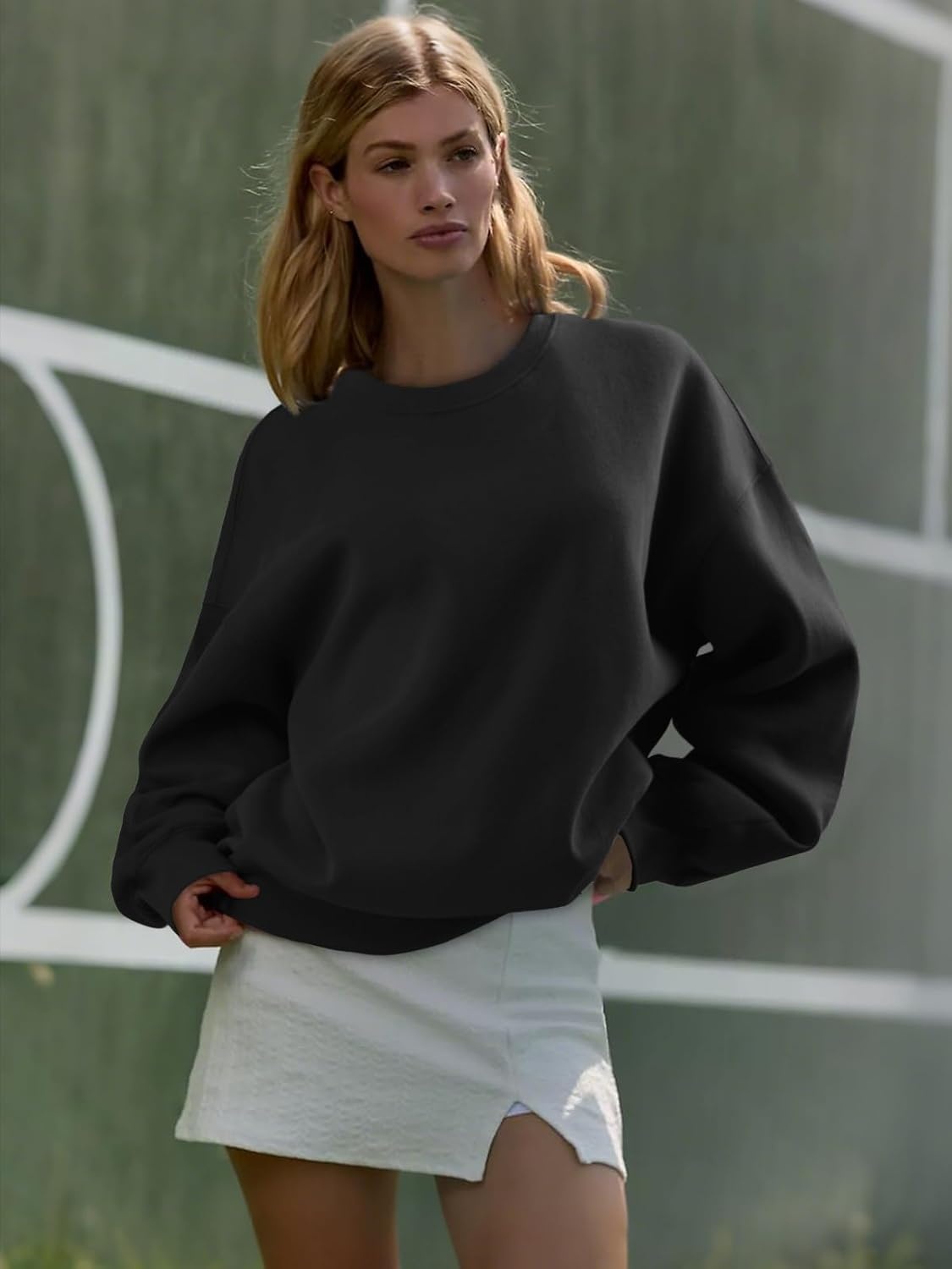 image:imageATHMILE Oversized Sweatshirt for Women Crewneck Fleece Long Sleeve Pullover Hoodies Tops Fall Fashion Outfits ClothesBlack