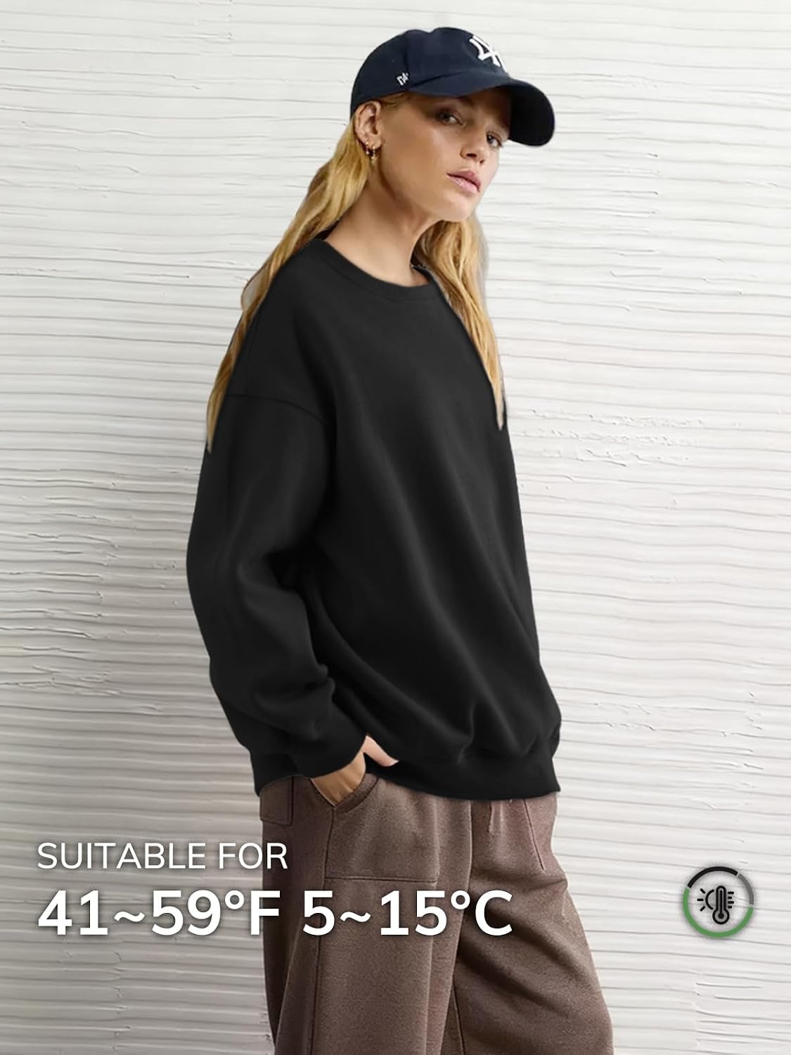 image:imageATHMILE Oversized Sweatshirt for Women Crewneck Fleece Long Sleeve Pullover Hoodies Tops Fall Fashion Outfits ClothesBlack