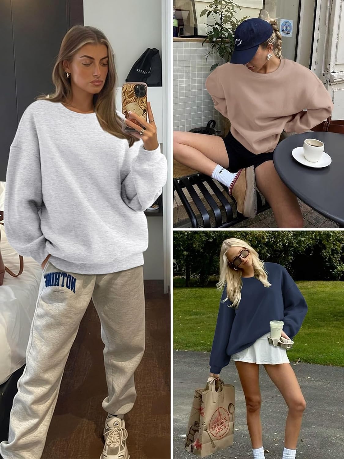 image:imageATHMILE Oversized Sweatshirt for Women Crewneck Fleece Long Sleeve Pullover Hoodies Tops Fall Fashion Outfits ClothesBlack