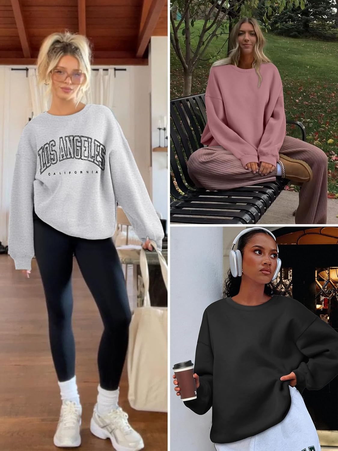 image:imageATHMILE Oversized Sweatshirt for Women Crewneck Fleece Long Sleeve Pullover Hoodies Tops Fall Fashion Outfits ClothesBlack