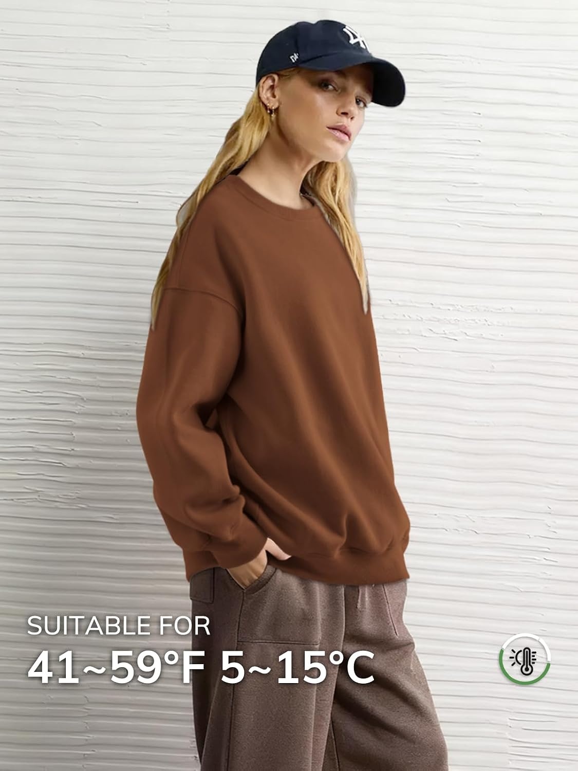 image:imageATHMILE Oversized Sweatshirt for Women Crewneck Fleece Long Sleeve Pullover Hoodies Tops Fall Fashion Outfits ClothesBrown