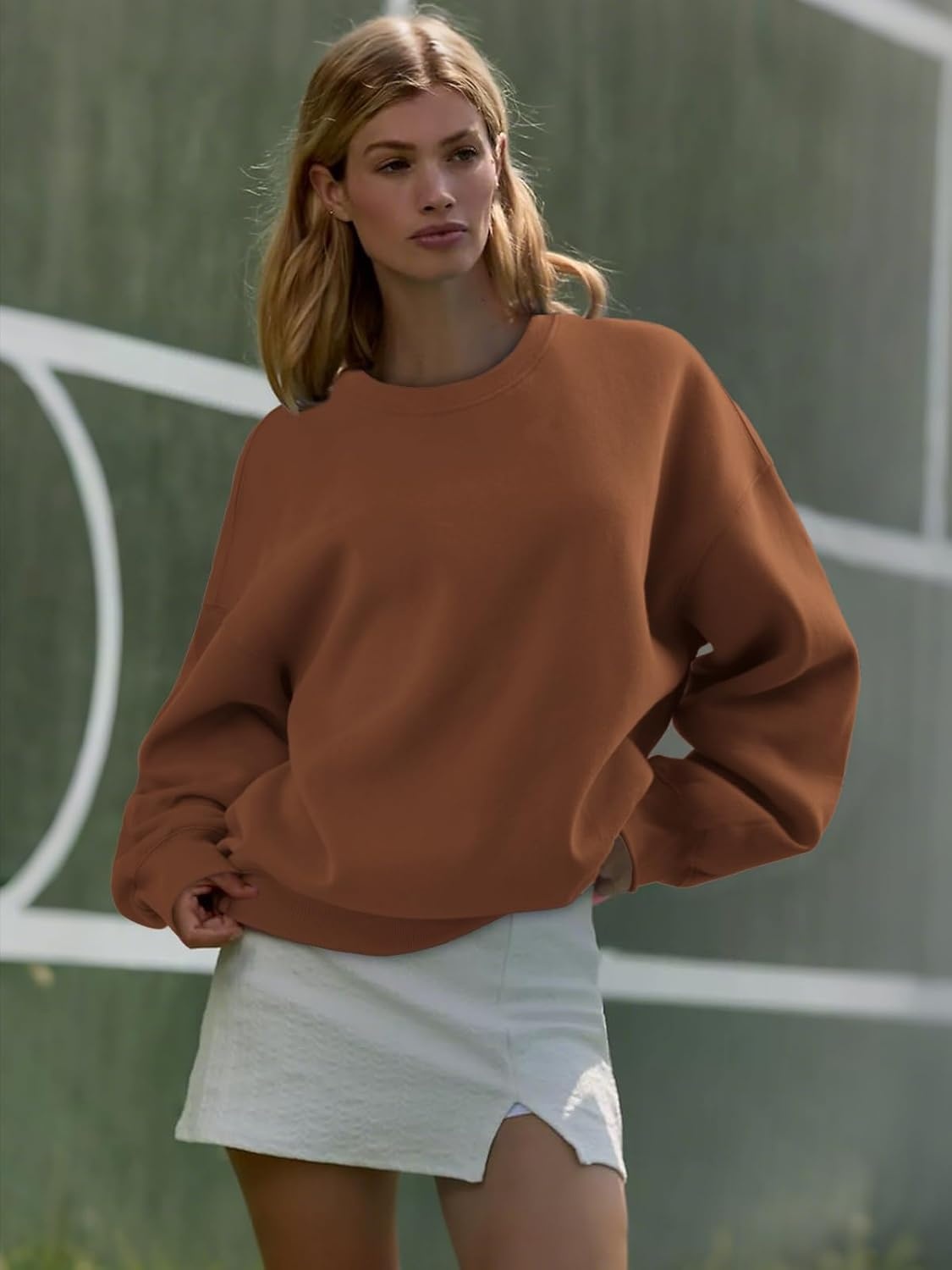 image:imageATHMILE Oversized Sweatshirt for Women Crewneck Fleece Long Sleeve Pullover Hoodies Tops Fall Fashion Outfits ClothesBrown