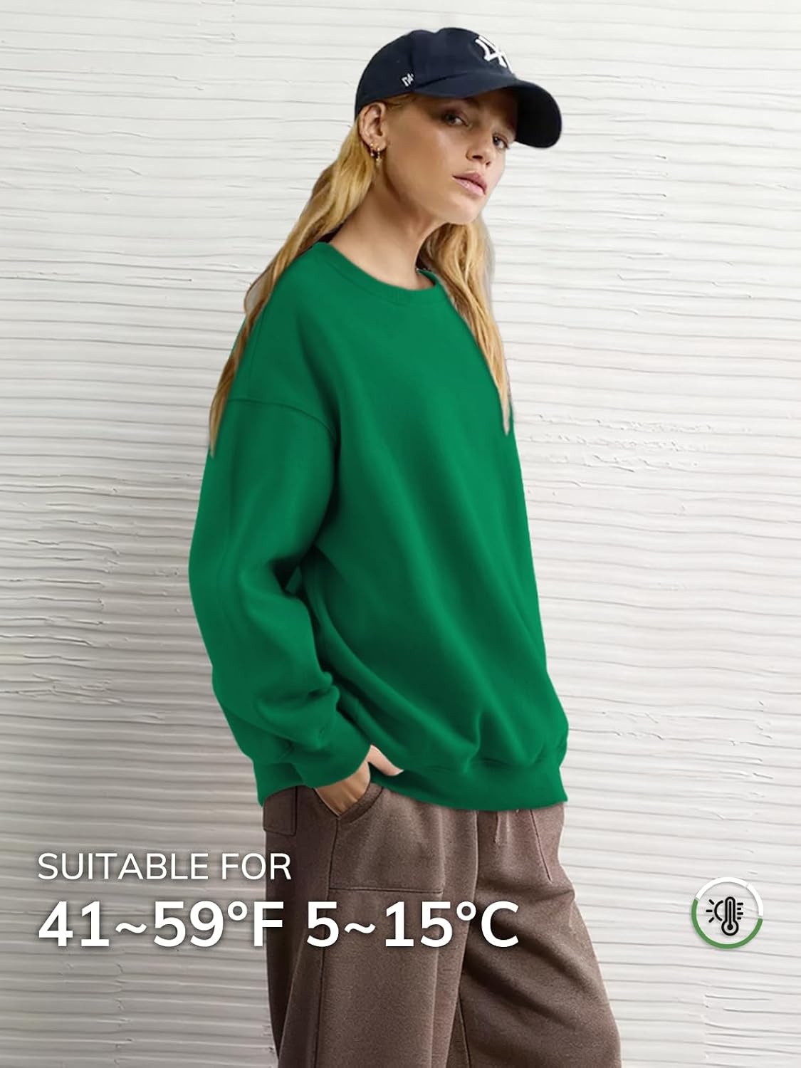 image:imageATHMILE Oversized Sweatshirt for Women Crewneck Fleece Long Sleeve Pullover Hoodies Tops Fall Fashion Outfits ClothesGrass Green