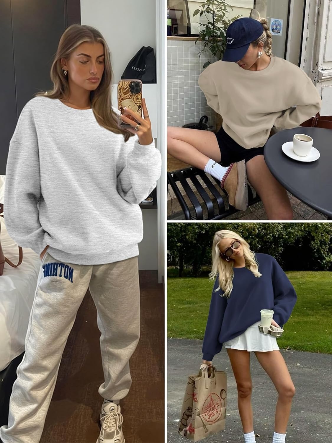 image:imageATHMILE Oversized Sweatshirt for Women Crewneck Fleece Long Sleeve Pullover Hoodies Tops Fall Fashion Outfits ClothesGrass Green