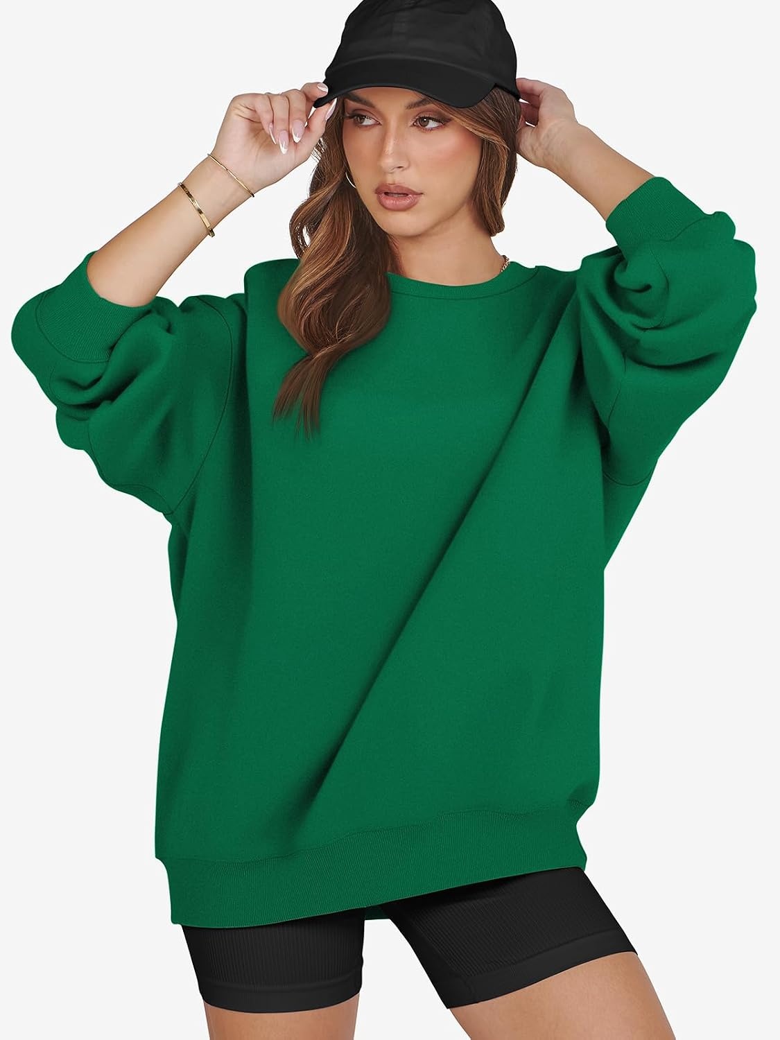 image:imageATHMILE Oversized Sweatshirt for Women Crewneck Fleece Long Sleeve Pullover Hoodies Tops Fall Fashion Outfits ClothesGrass Green