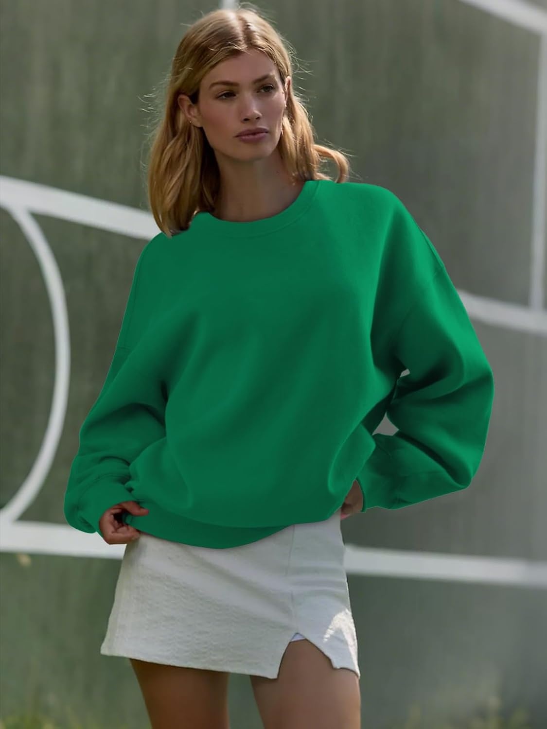 image:imageATHMILE Oversized Sweatshirt for Women Crewneck Fleece Long Sleeve Pullover Hoodies Tops Fall Fashion Outfits ClothesGrass Green