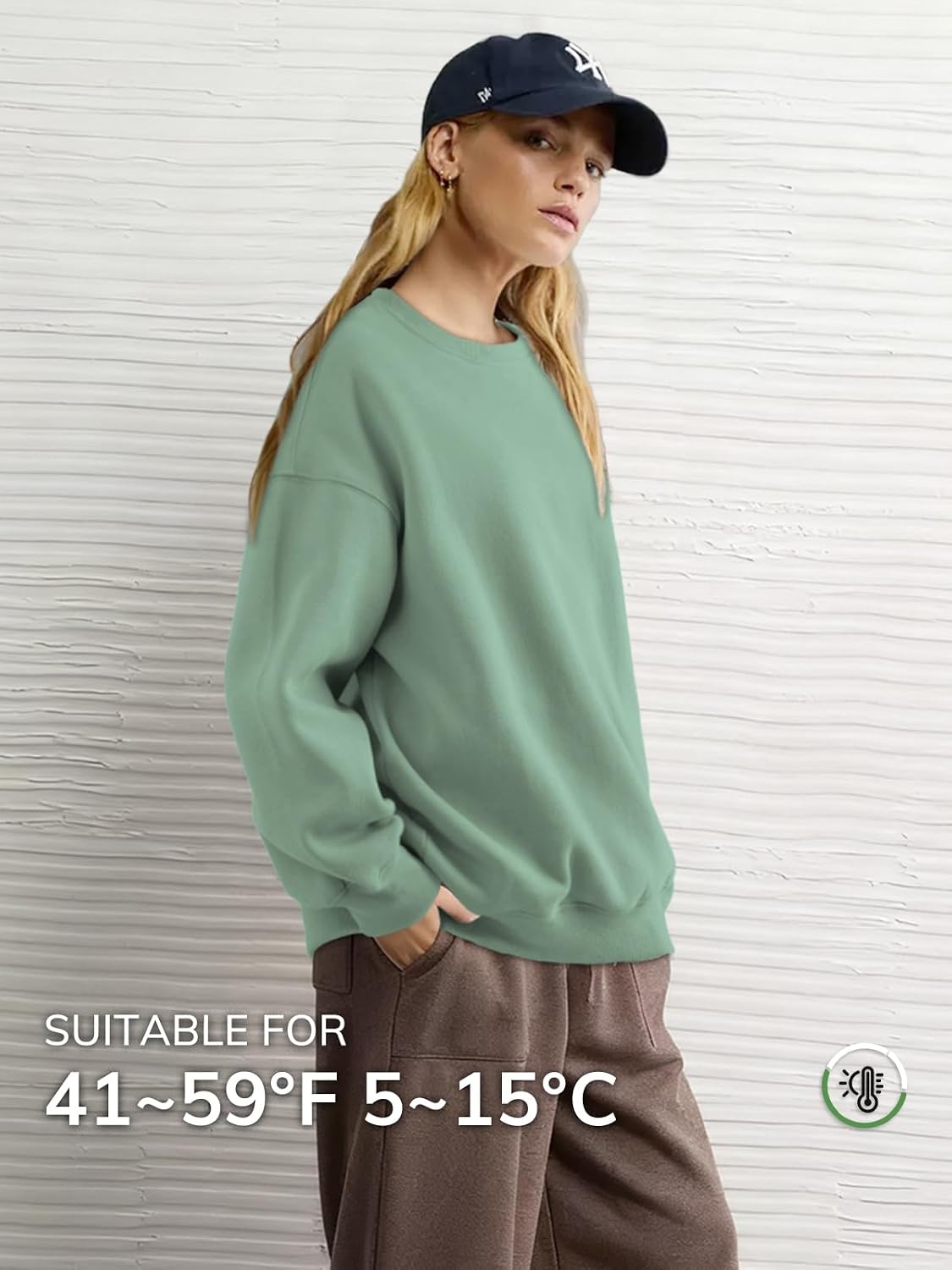 image:imageATHMILE Oversized Sweatshirt for Women Crewneck Fleece Long Sleeve Pullover Hoodies Tops Fall Fashion Outfits ClothesGreen02