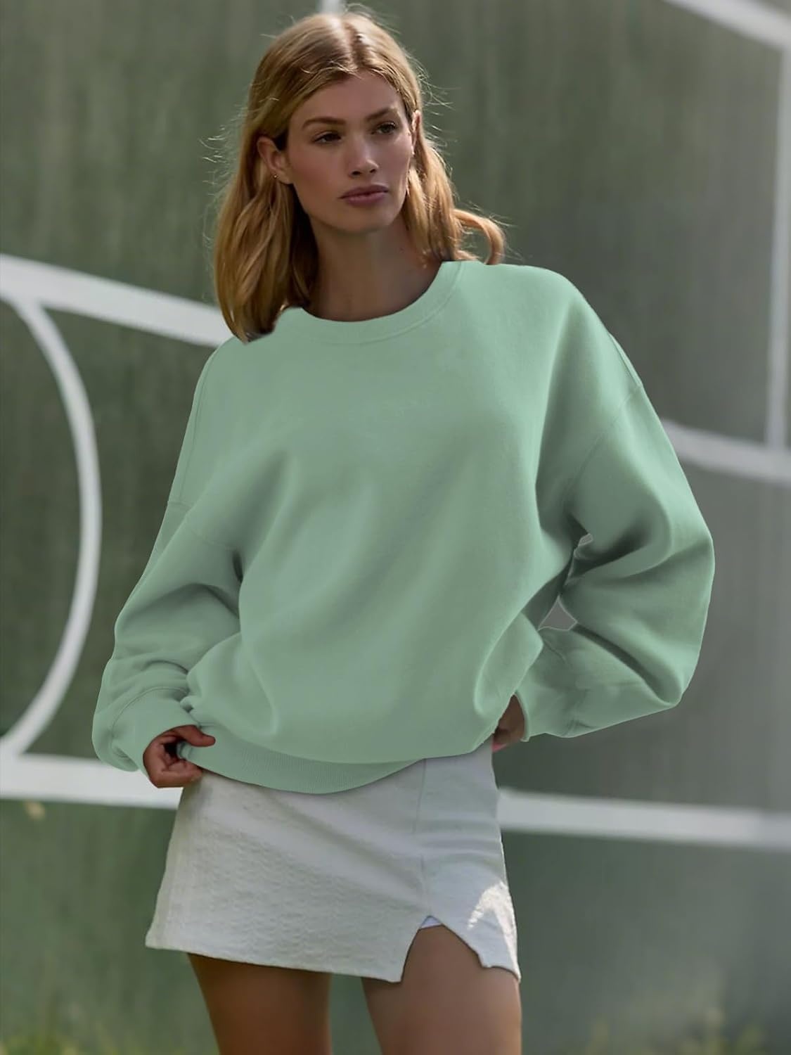 image:imageATHMILE Oversized Sweatshirt for Women Crewneck Fleece Long Sleeve Pullover Hoodies Tops Fall Fashion Outfits ClothesGreen02