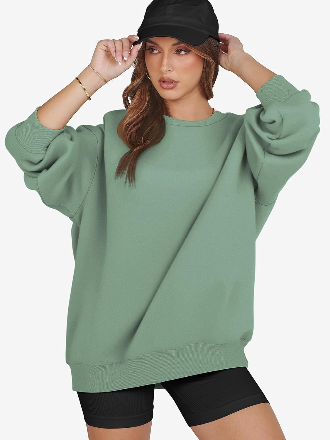 image:imageATHMILE Oversized Sweatshirt for Women Crewneck Fleece Long Sleeve Pullover Hoodies Tops Fall Fashion Outfits ClothesGreen02