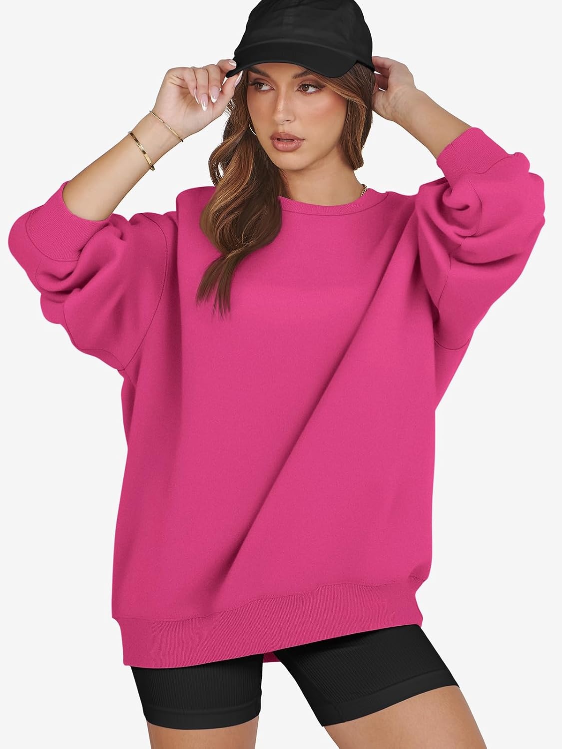 image:imageATHMILE Oversized Sweatshirt for Women Crewneck Fleece Long Sleeve Pullover Hoodies Tops Fall Fashion Outfits ClothesHot Pink