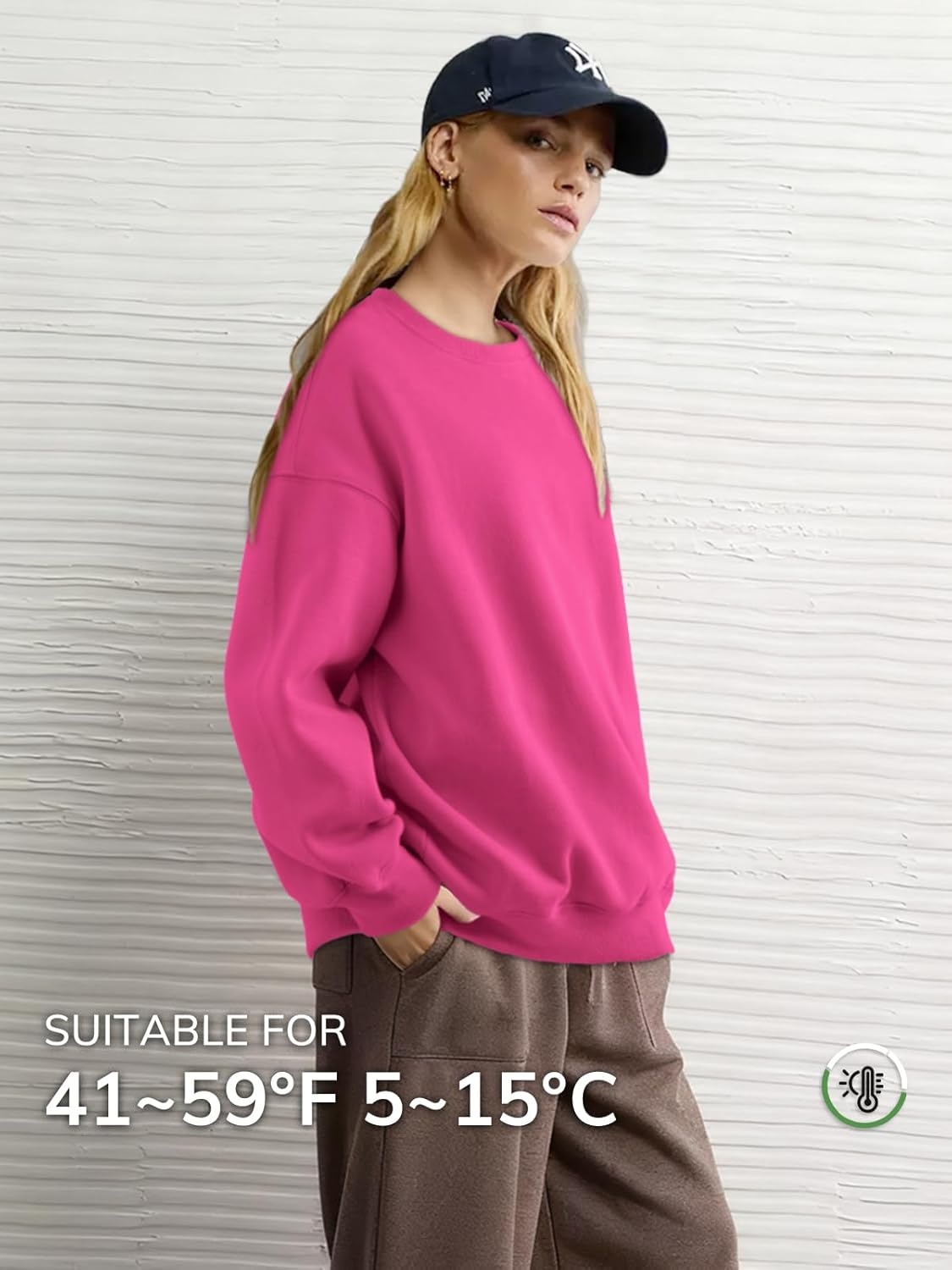image:imageATHMILE Oversized Sweatshirt for Women Crewneck Fleece Long Sleeve Pullover Hoodies Tops Fall Fashion Outfits ClothesHot Pink