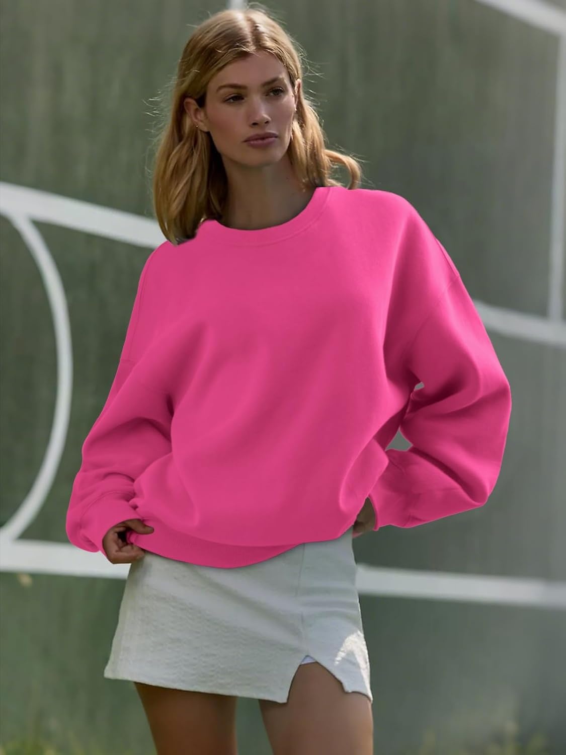 image:imageATHMILE Oversized Sweatshirt for Women Crewneck Fleece Long Sleeve Pullover Hoodies Tops Fall Fashion Outfits ClothesHot Pink