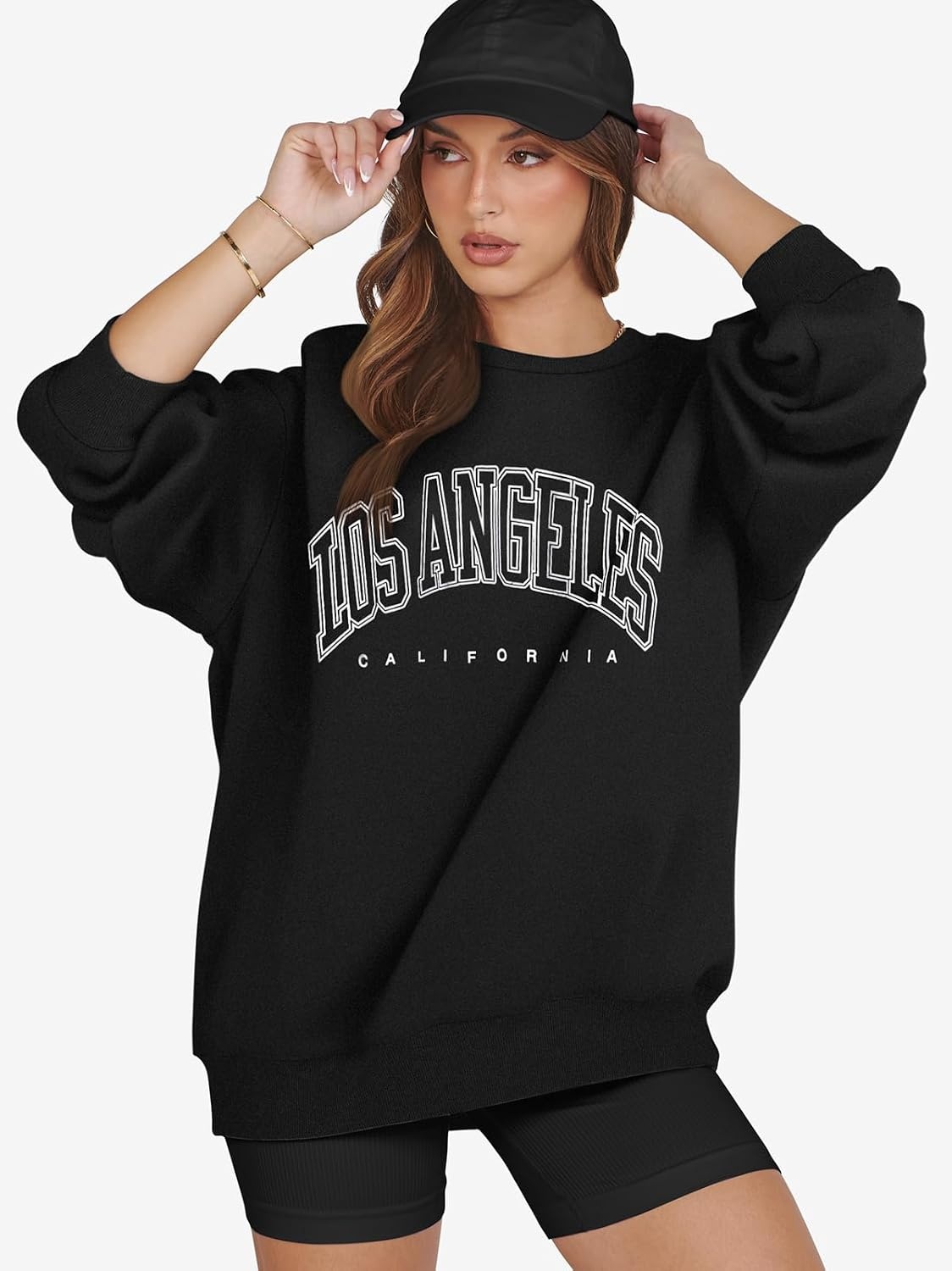image:imageATHMILE Oversized Sweatshirt for Women Crewneck Fleece Long Sleeve Pullover Hoodies Tops Fall Fashion Outfits ClothesLablack