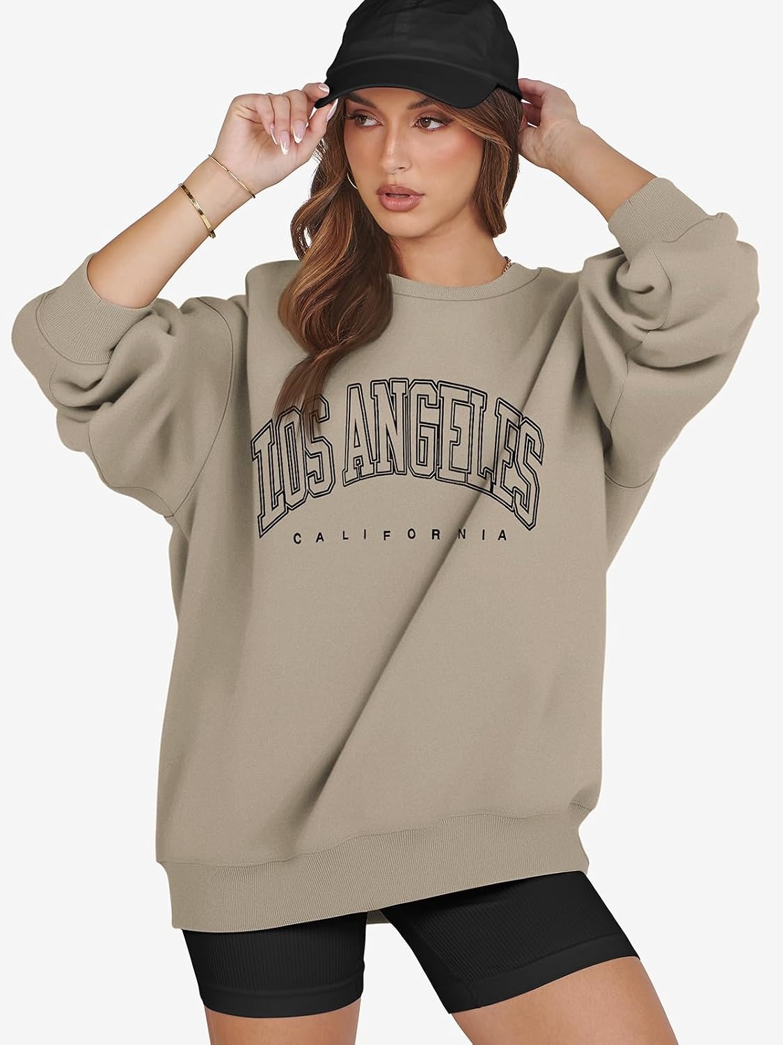 image:imageATHMILE Oversized Sweatshirt for Women Crewneck Fleece Long Sleeve Pullover Hoodies Tops Fall Fashion Outfits ClothesLacoffeegrey