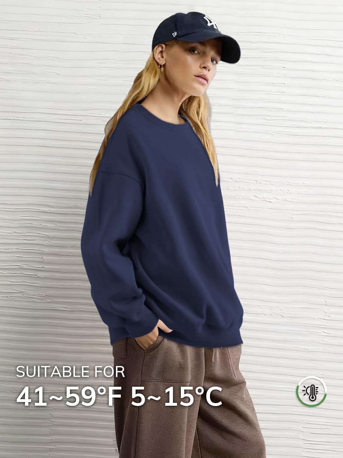 image:imageATHMILE Oversized Sweatshirt for Women Crewneck Fleece Long Sleeve Pullover Hoodies Tops Fall Fashion Outfits ClothesNavy Blue