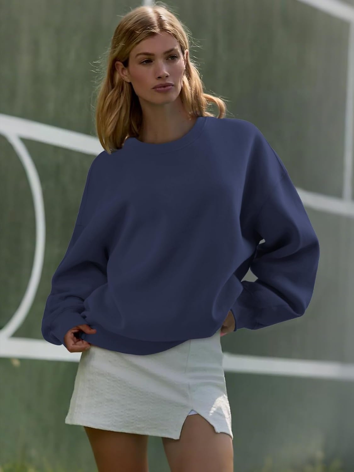 image:imageATHMILE Oversized Sweatshirt for Women Crewneck Fleece Long Sleeve Pullover Hoodies Tops Fall Fashion Outfits ClothesNavy Blue