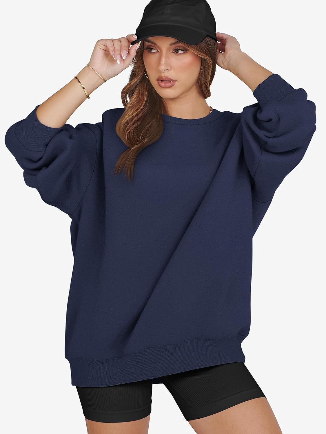 image:imageATHMILE Oversized Sweatshirt for Women Crewneck Fleece Long Sleeve Pullover Hoodies Tops Fall Fashion Outfits ClothesNavy Blue