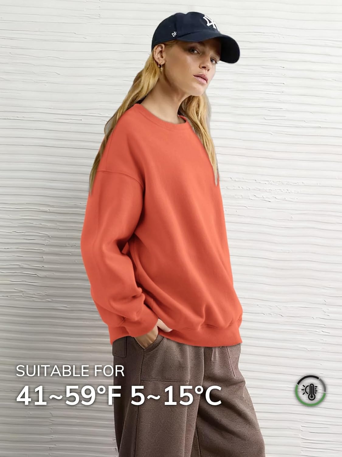 image:imageATHMILE Oversized Sweatshirt for Women Crewneck Fleece Long Sleeve Pullover Hoodies Tops Fall Fashion Outfits ClothesOrange Red