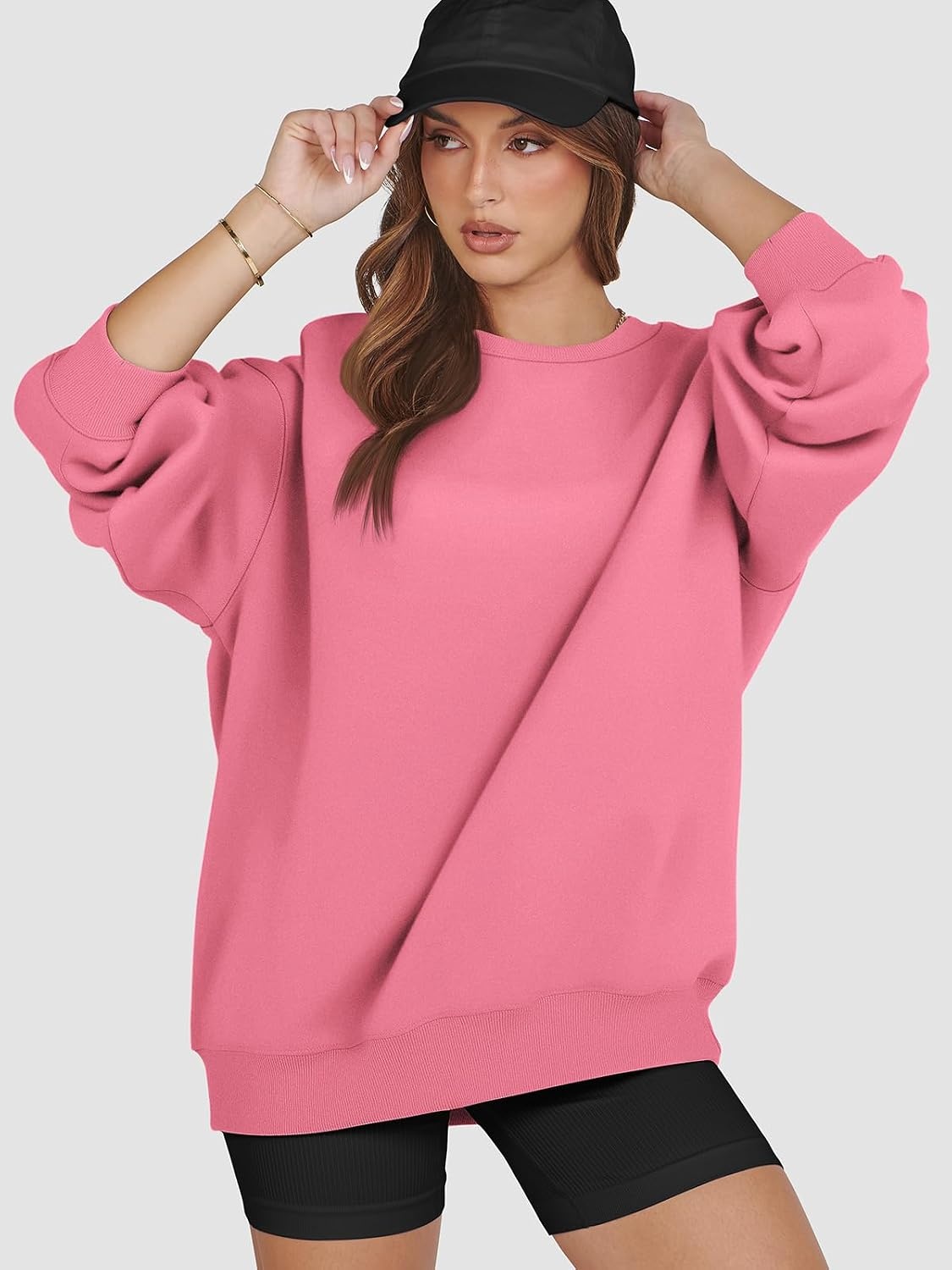 image:imageATHMILE Oversized Sweatshirt for Women Crewneck Fleece Long Sleeve Pullover Hoodies Tops Fall Fashion Outfits ClothesPink