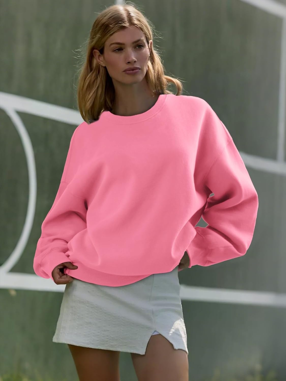 image:imageATHMILE Oversized Sweatshirt for Women Crewneck Fleece Long Sleeve Pullover Hoodies Tops Fall Fashion Outfits ClothesPink