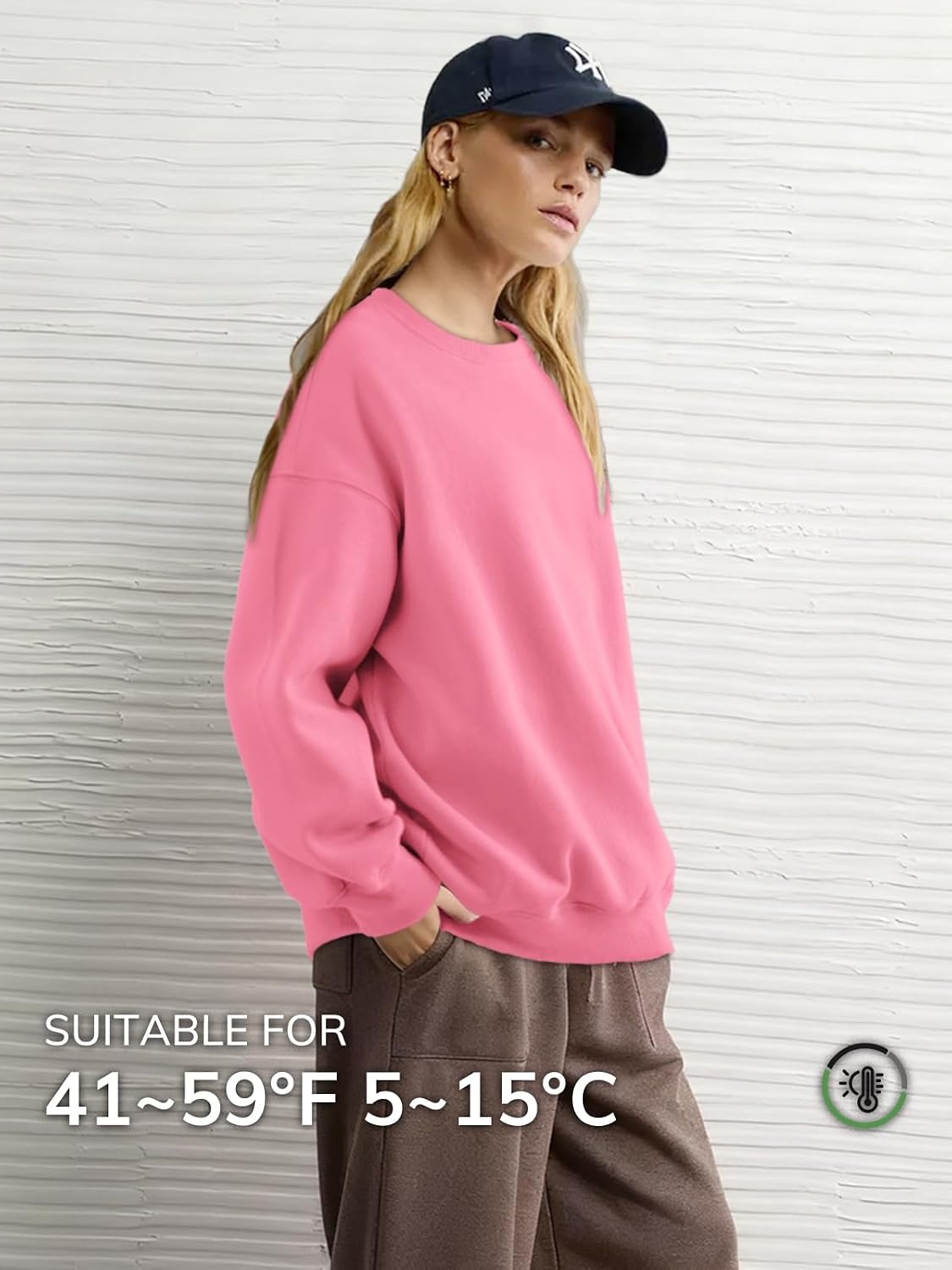 image:imageATHMILE Oversized Sweatshirt for Women Crewneck Fleece Long Sleeve Pullover Hoodies Tops Fall Fashion Outfits ClothesPink