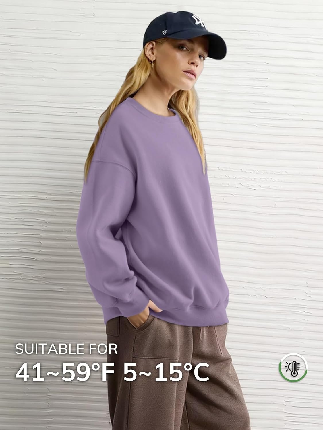 image:imageATHMILE Oversized Sweatshirt for Women Crewneck Fleece Long Sleeve Pullover Hoodies Tops Fall Fashion Outfits ClothesPurple