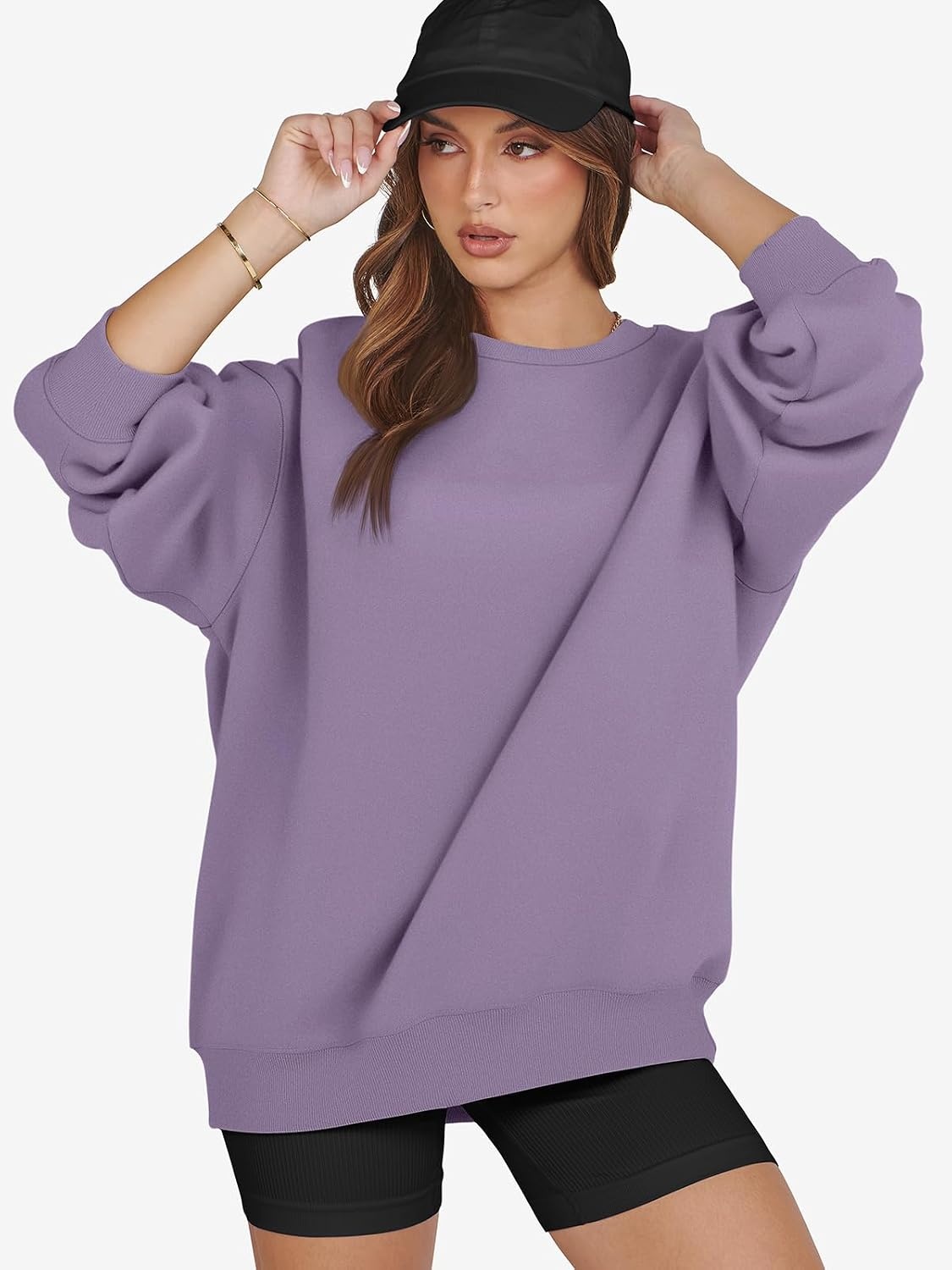 image:imageATHMILE Oversized Sweatshirt for Women Crewneck Fleece Long Sleeve Pullover Hoodies Tops Fall Fashion Outfits ClothesPurple