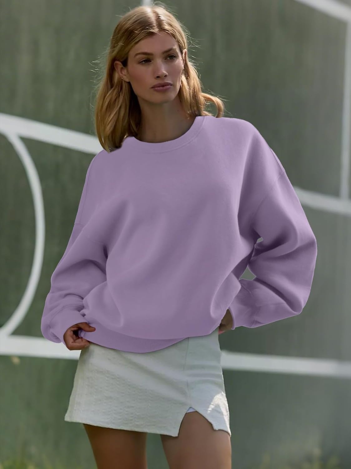 image:imageATHMILE Oversized Sweatshirt for Women Crewneck Fleece Long Sleeve Pullover Hoodies Tops Fall Fashion Outfits ClothesPurple