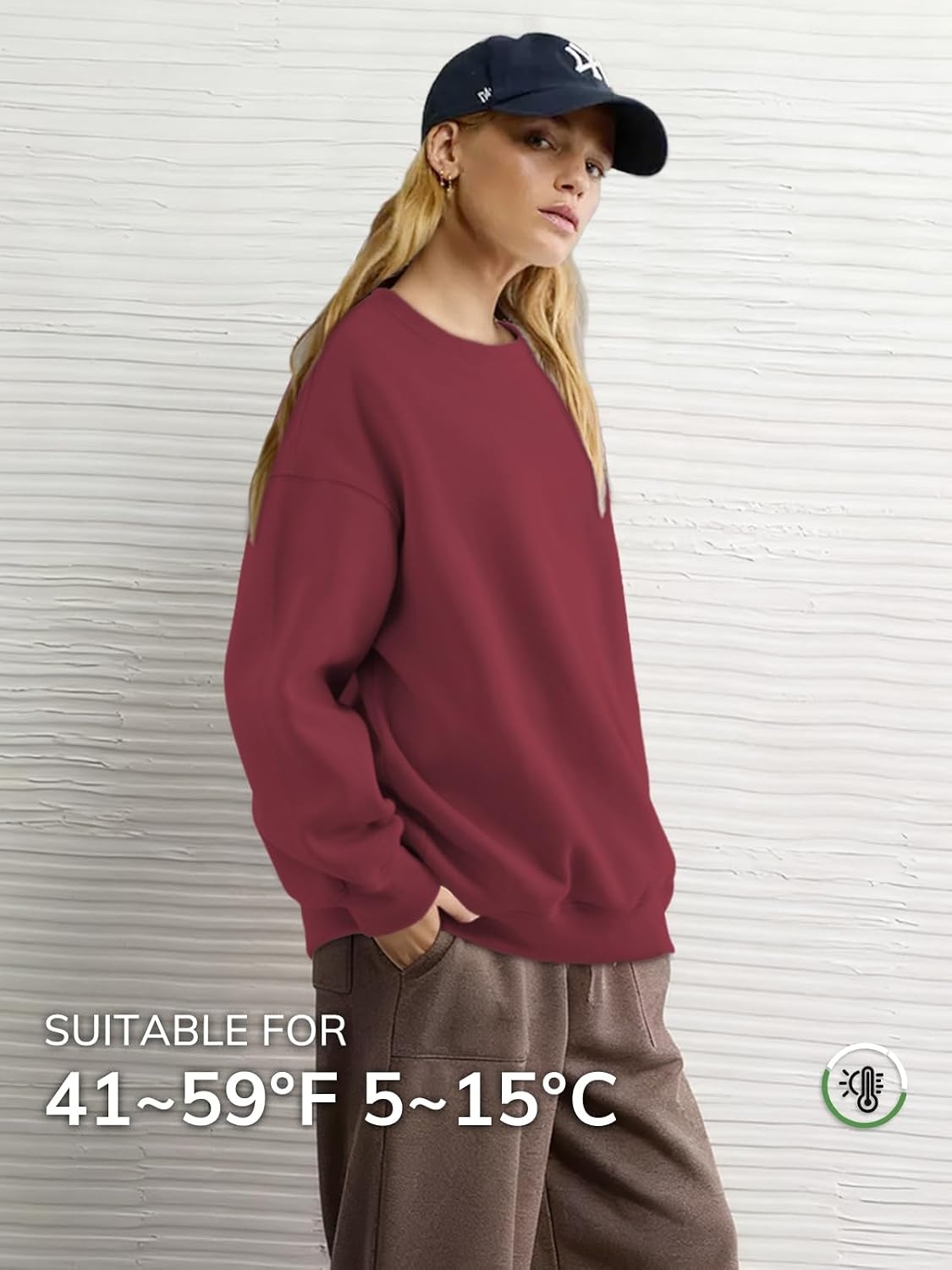 image:imageATHMILE Oversized Sweatshirt for Women Crewneck Fleece Long Sleeve Pullover Hoodies Tops Fall Fashion Outfits ClothesWine Red