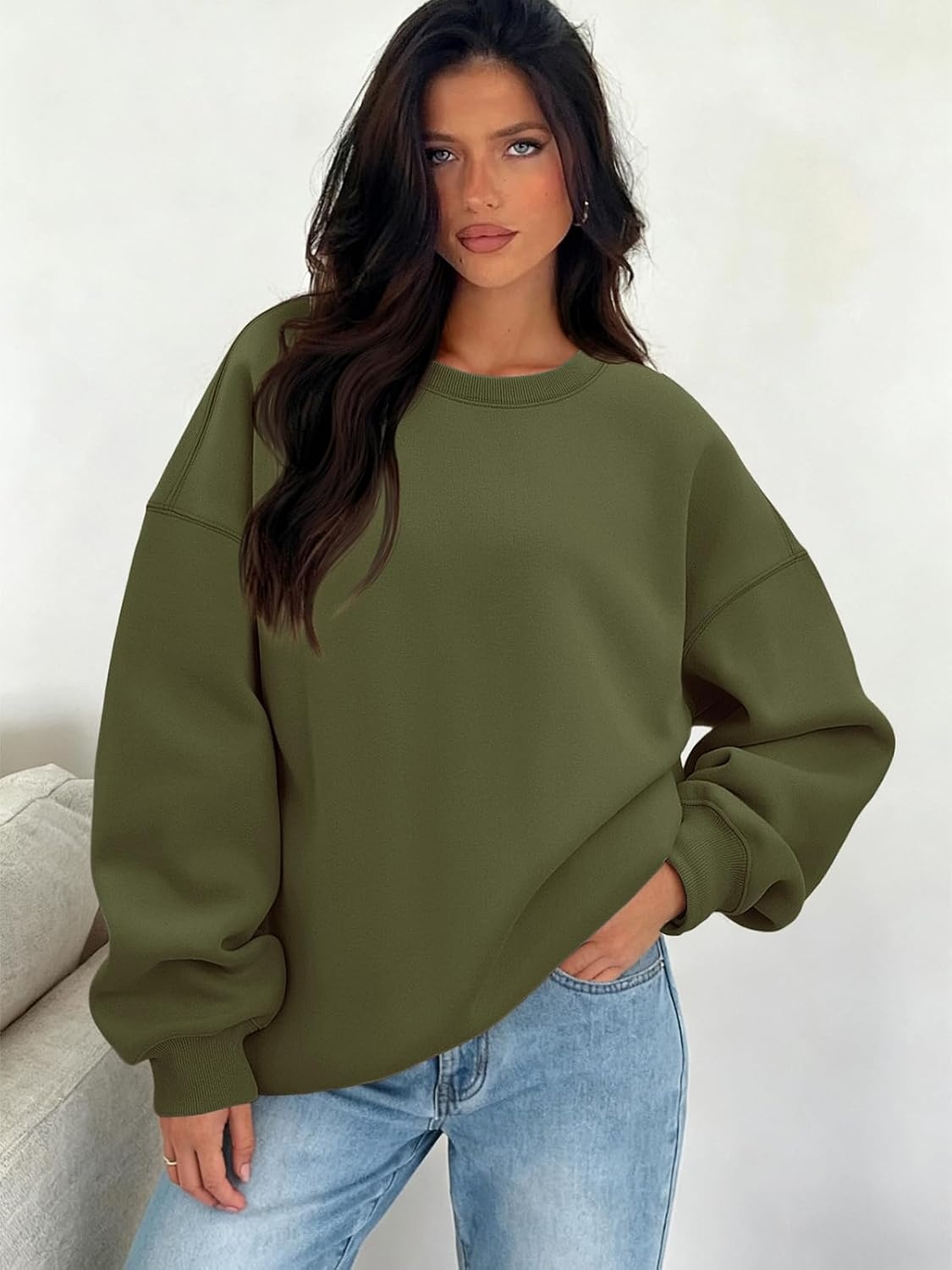 image:imageATHMILE Oversized Sweatshirt for Women Crewneck Fleece Long Sleeve Pullover Hoodies Tops Fall Fashion Outfits ClothesZarmygreenside Pockets